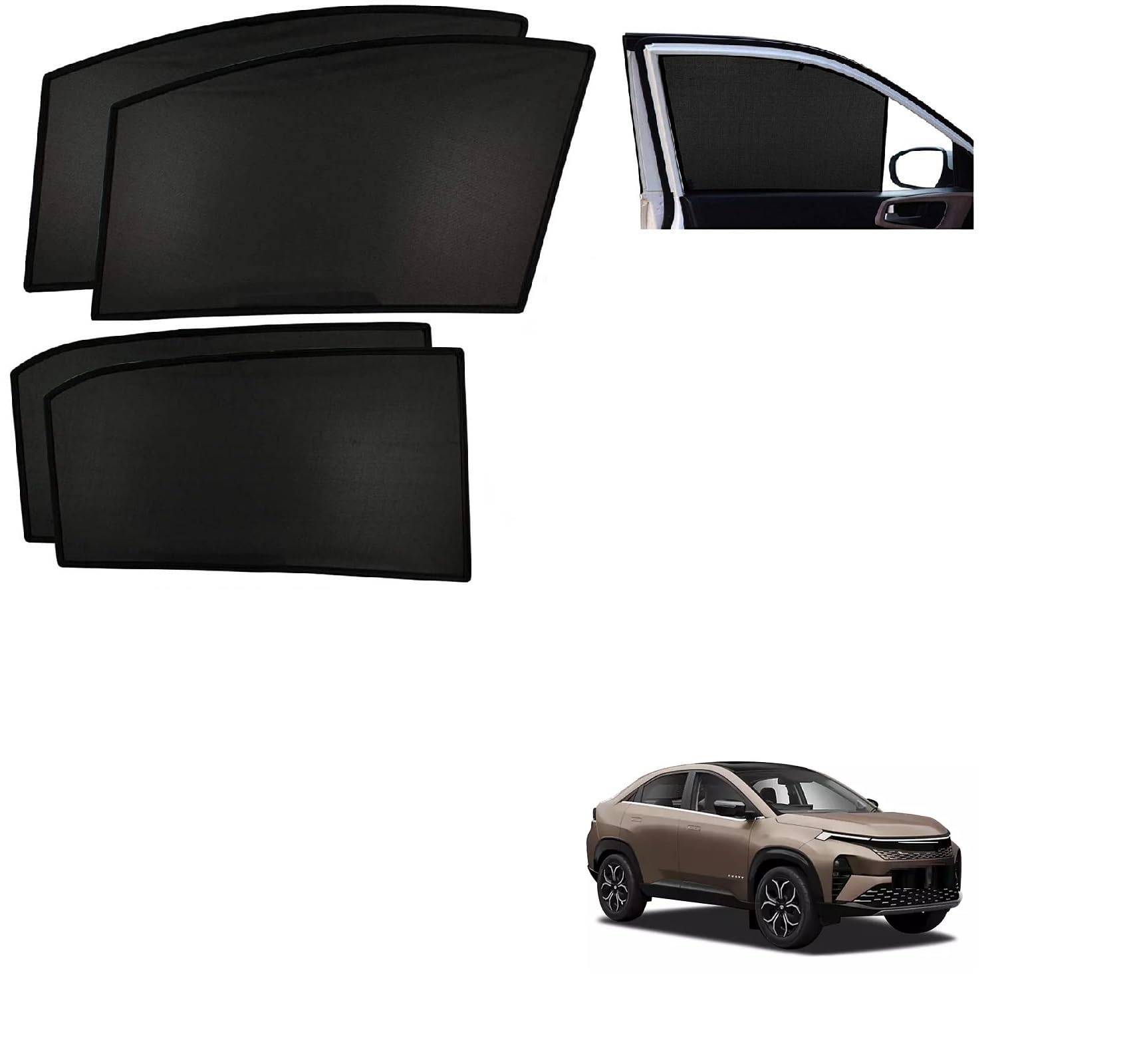 Auto Addict Car Zipper Magnetic Sun Shades with Dicky (Side Windows,Rear Windows,5 Pcs) for TATA CURVV