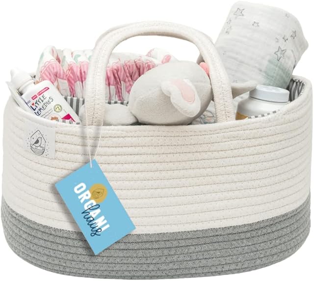 OrganiHaus Grey & White Diaper Caddy for Newborn Nappies | Baby Caddy Organiser | Baby Nappy Caddy Organiser | Baby Changing Caddy for Baby Toiletries | Baby Changing Basket & Storage Organiser