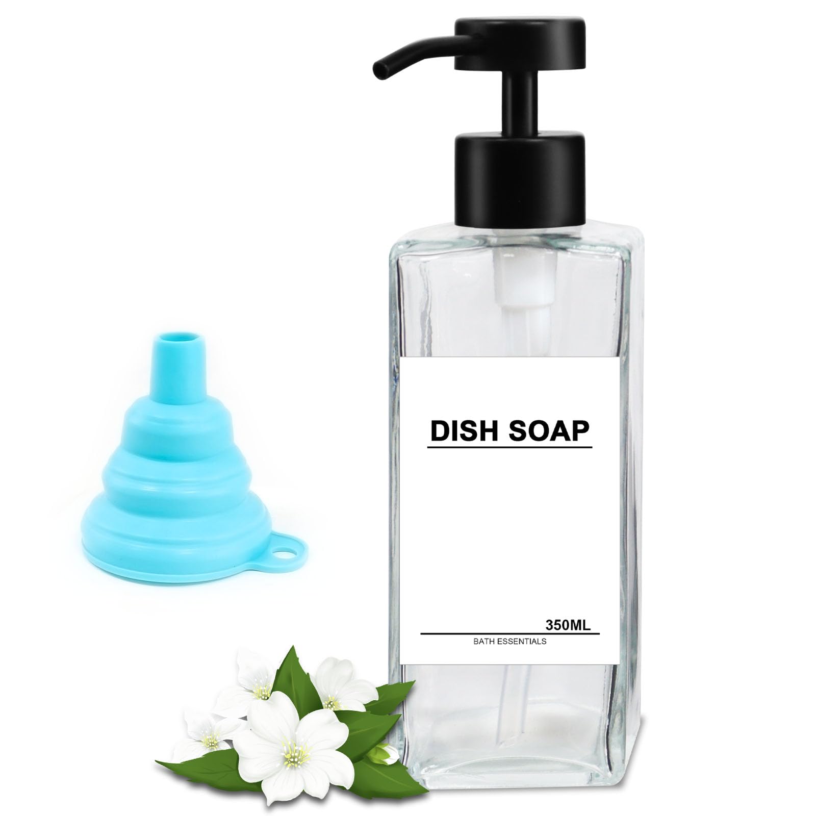 Seifenspender Glas Durchsichtig 350ml Duschgel Spender Shampoo Flaschen zum Befüllen Modern Spülmittelspender Küche Pumpkopf Edelstahl, Pumpflasche Shampoo für Dusche Badezimmer