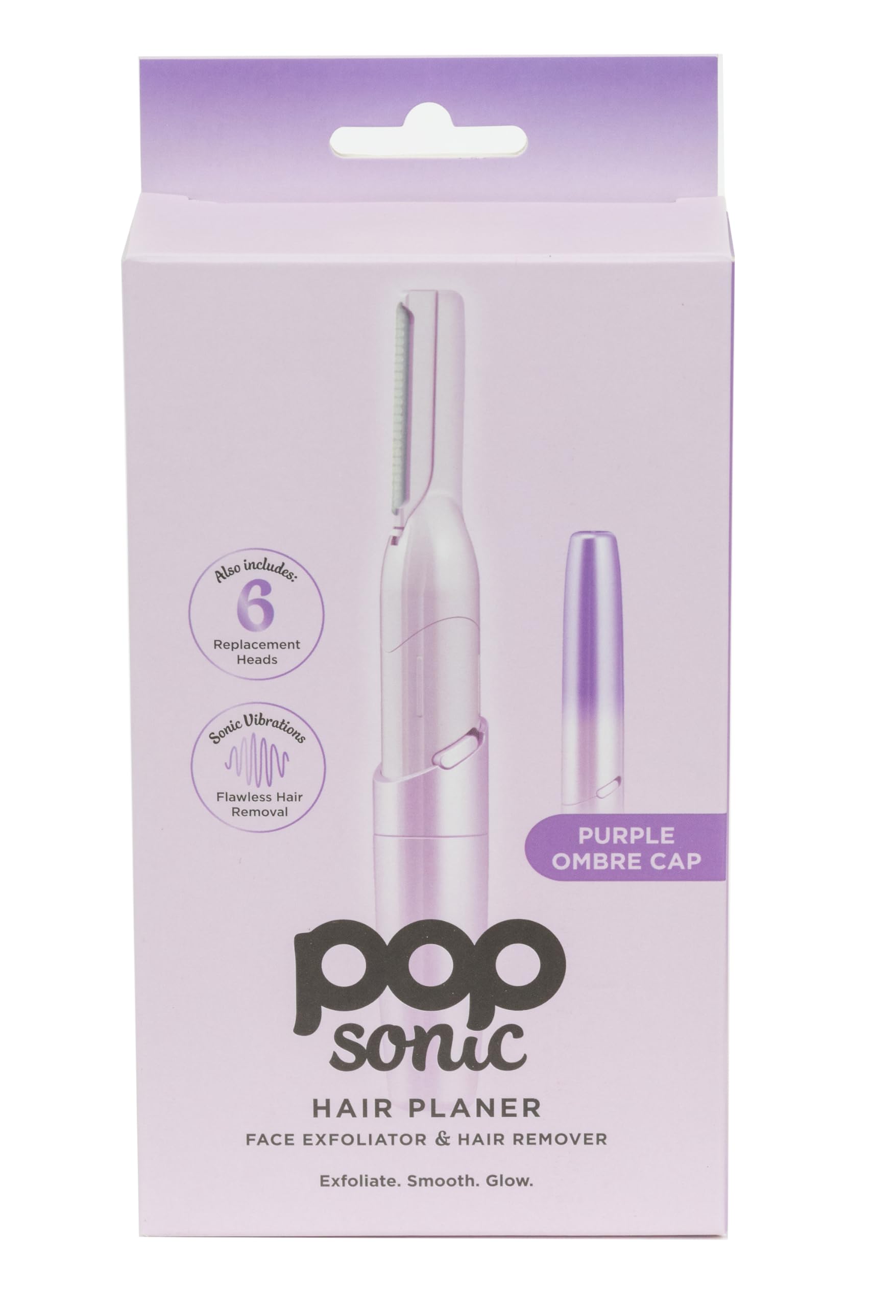 Facial Hair Planer for at-Home Dermaplaning (Purple Ombre) – Reusable Battery Operated Dermablade for Face w/ 6 Replacement Heads – Face Exfoliator Razor for Smooth and Glowing Skin