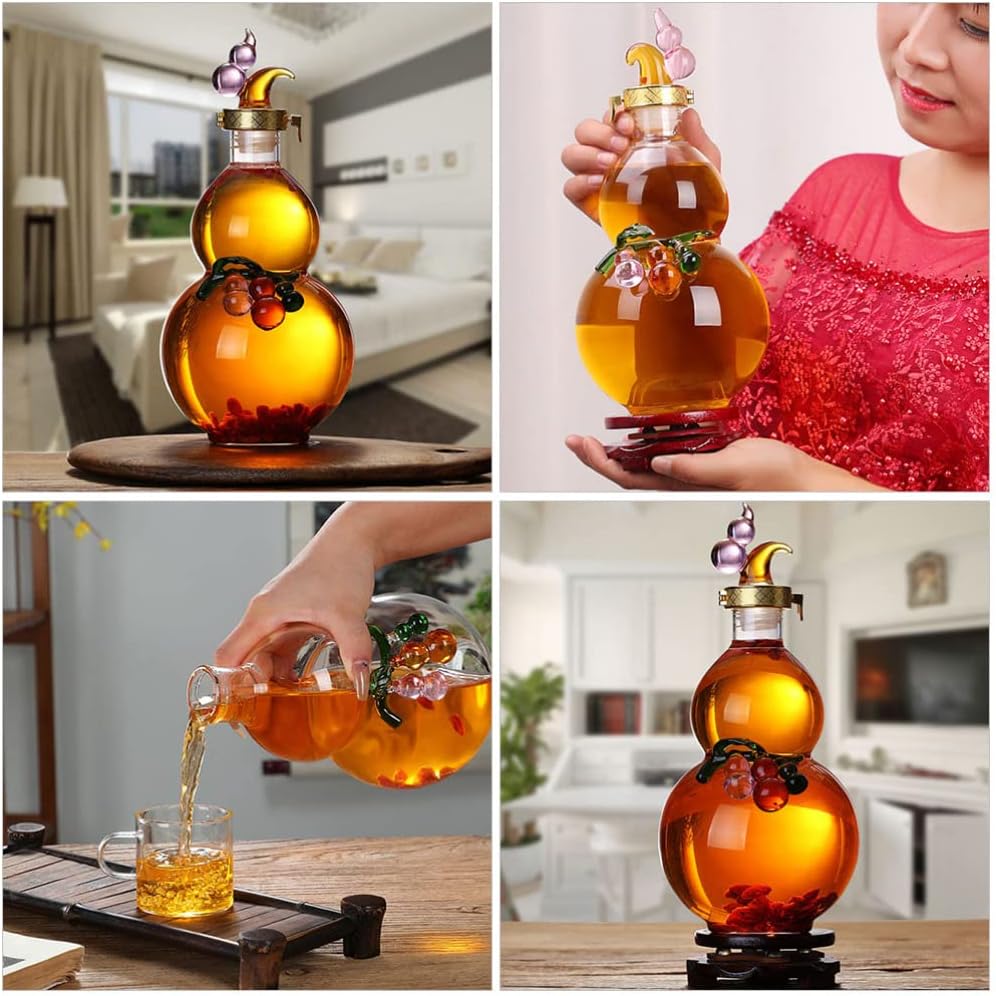 Zerodeko Decorative Wine Bottle - Elegant Glass Wine Gourd for Home Bar 11.02In Soaked Flask with Sealing Lid for Creative Making and Serving
