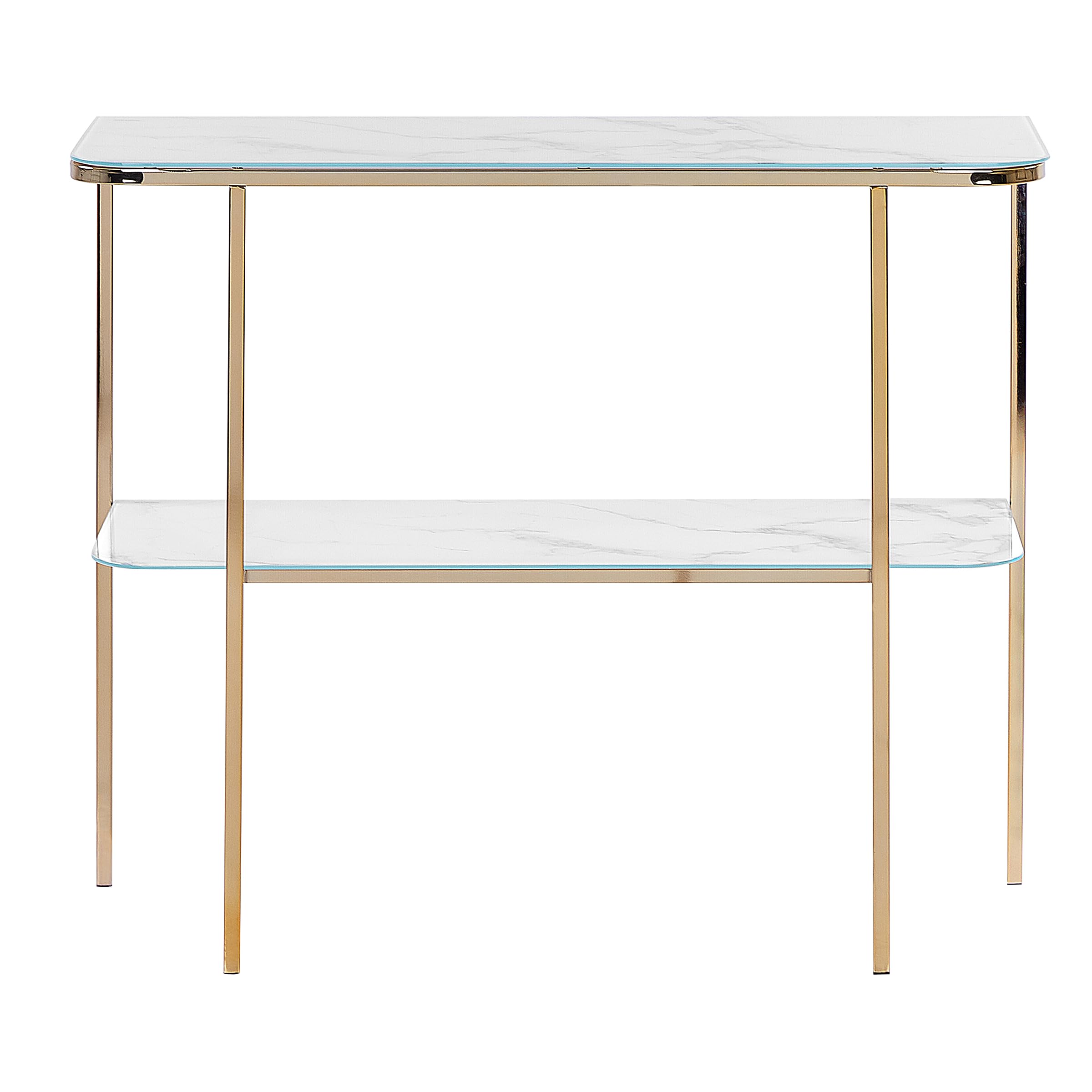 Beliani Table Console en Verre Effet Marbre Blanc Pieds Métalliques Dorés Glam Calvert