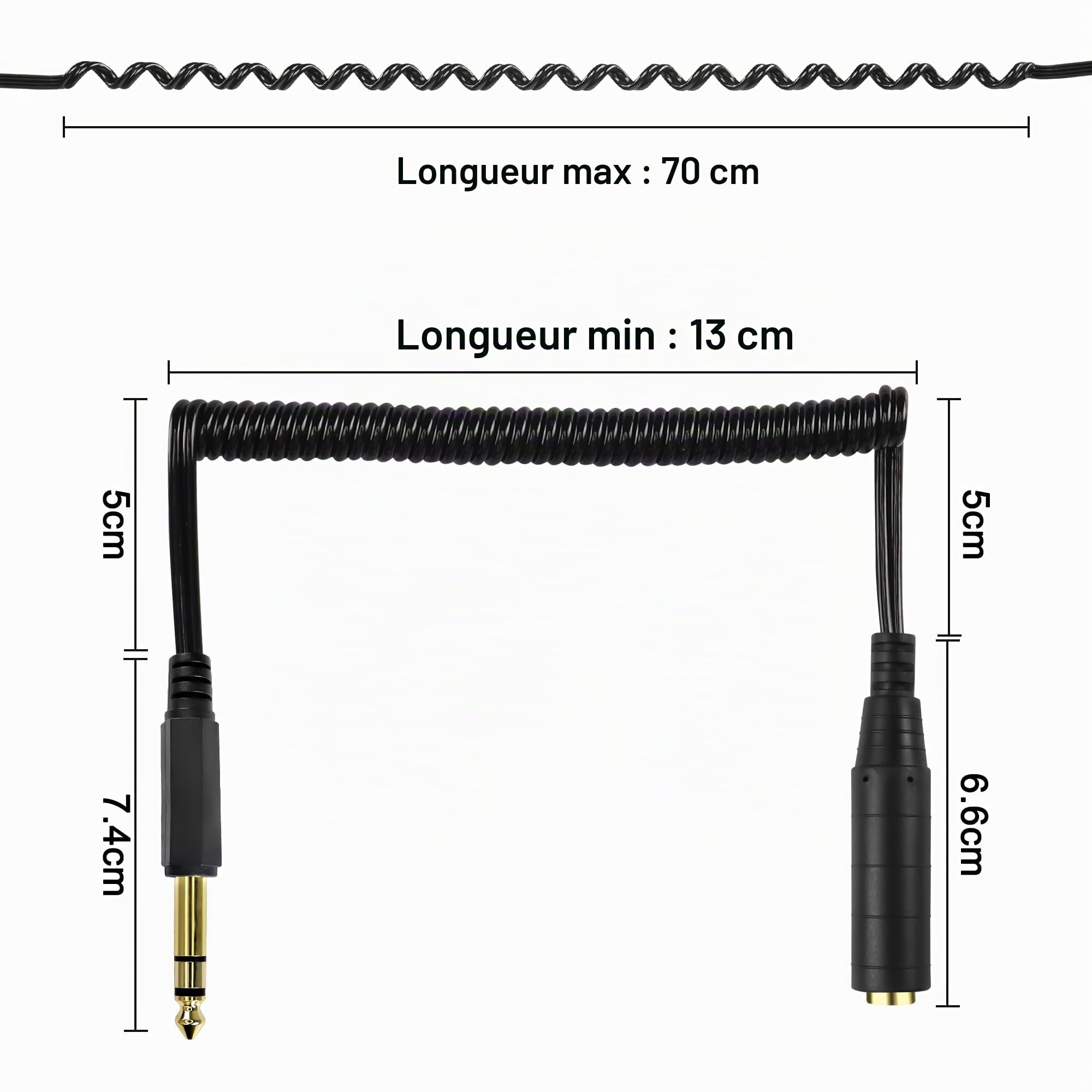 MEIRIYFA 6,35 mm 1/4 "câble audio, 6,35 mm trs mâle femelle audio stéréo instrument rallonge câble en spirale pour amplificateur, Haut - parleur, guitare, microphone, clavier