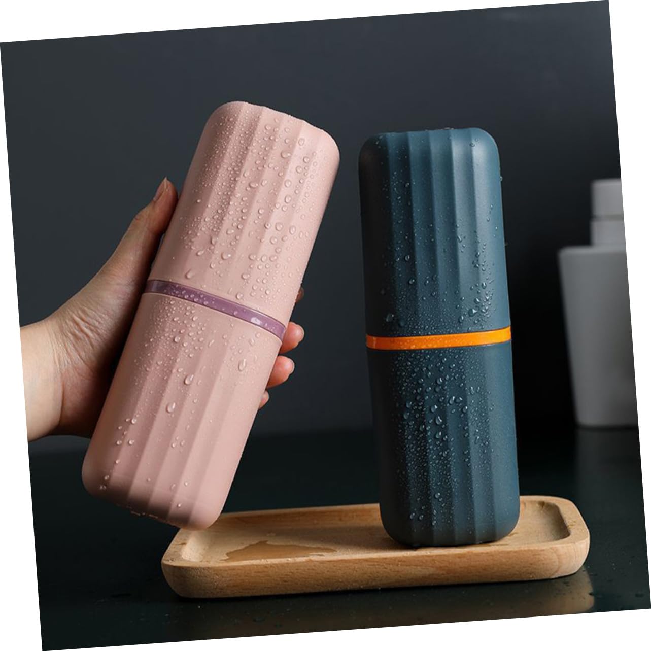 9 Piezas Tazas para Cepillos de Dientes de Viaje Plástico Reutilizable Diseño Minimalista Rosa y Azul Estuche Compacto para Almacenamiento y Enjuague para Uso Familiar y Viajes