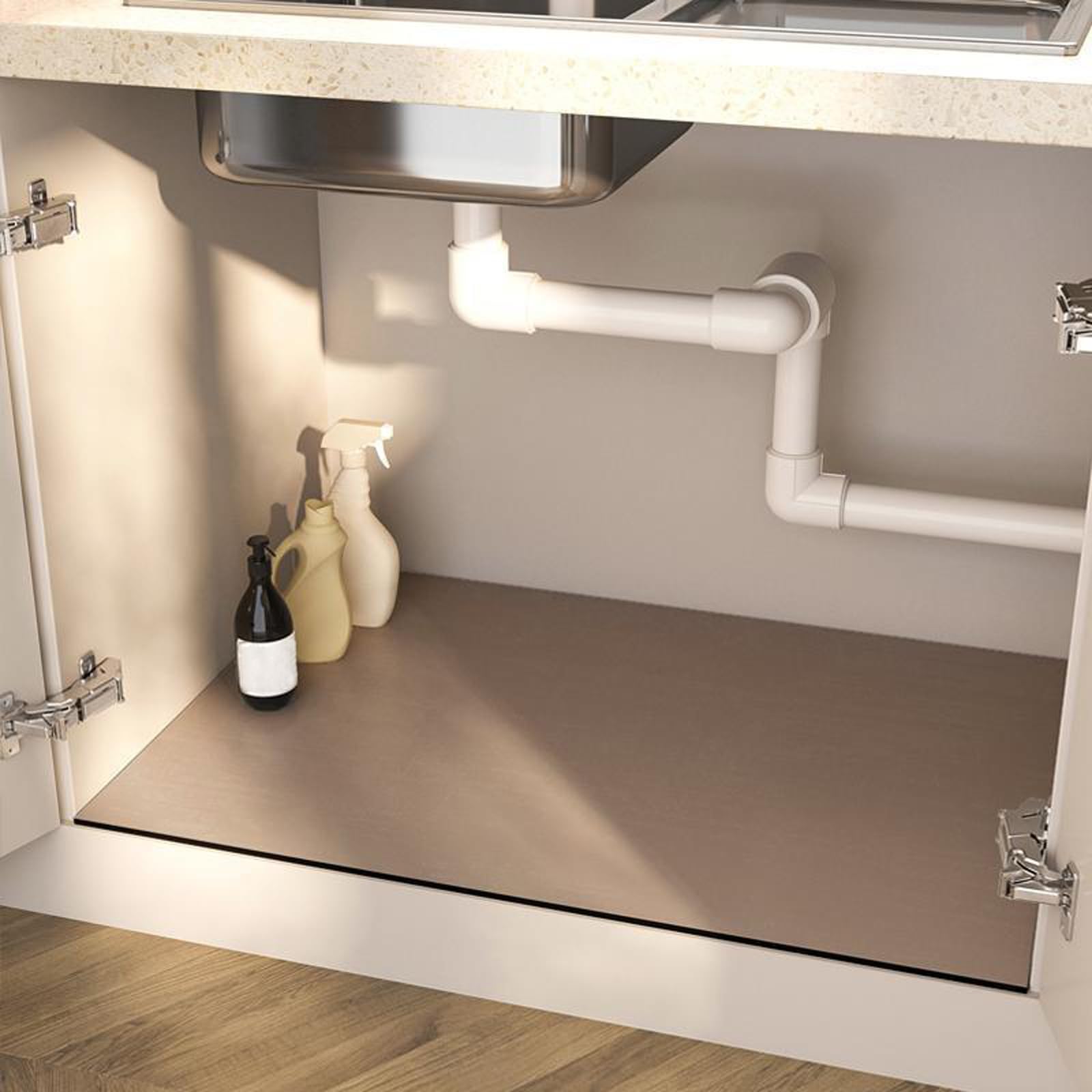 Alfombrilla impermeable para debajo del fregadero y protector de drenaje de baño