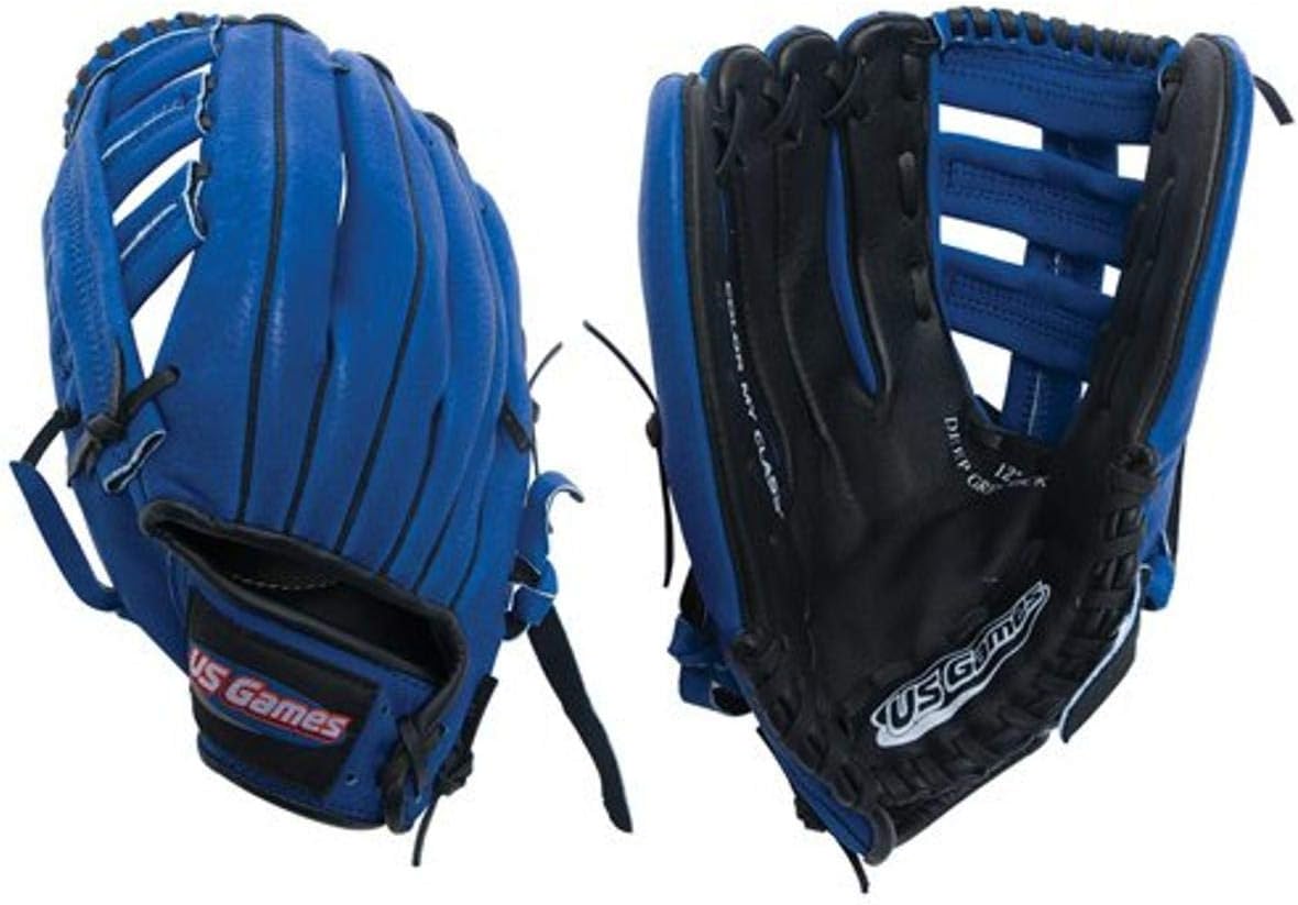 US Games 12" Baseball Glove Blue Fits Right hand for a left handed thrower