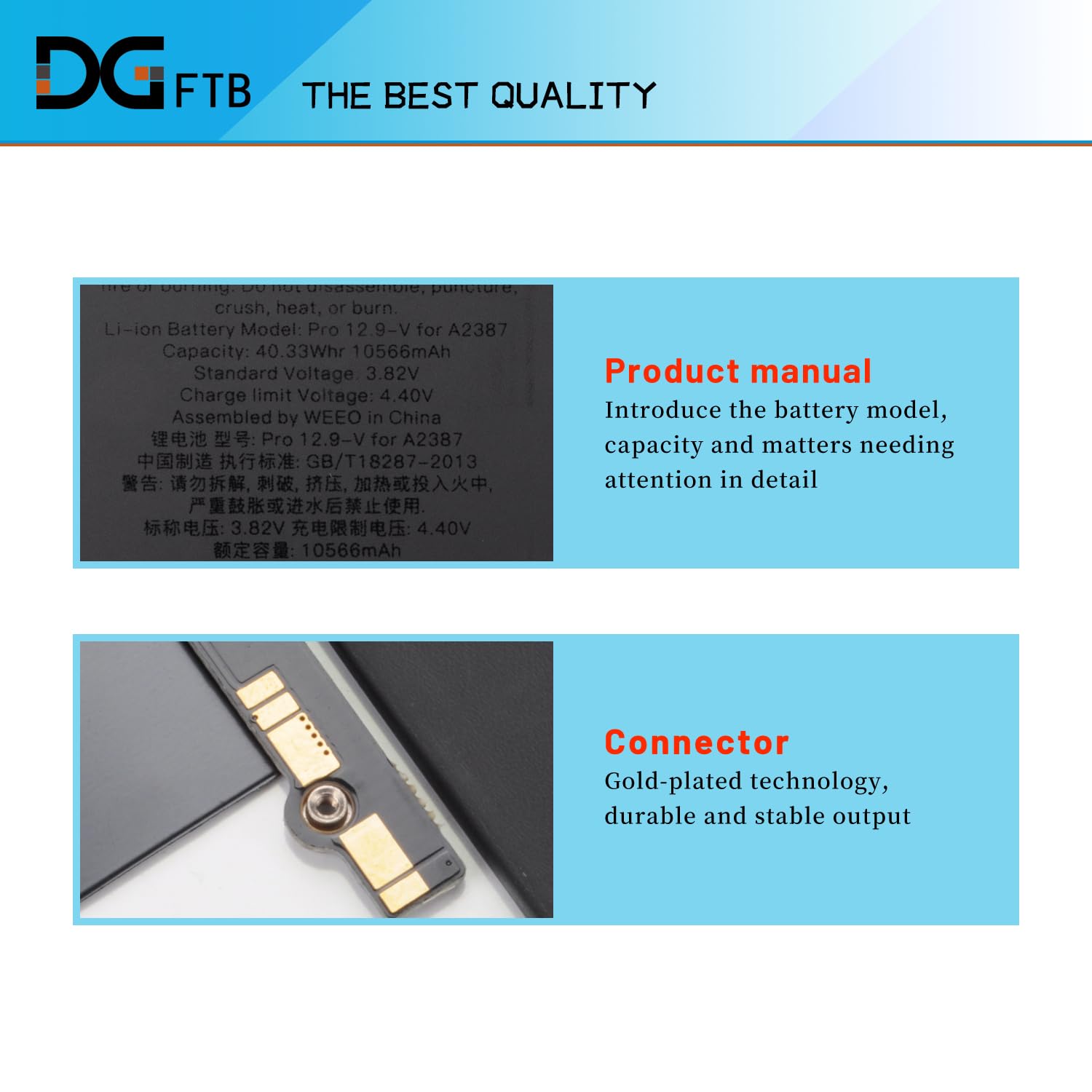 DGFTB Batterie de rechange A2387 40,11 Wh pour tablette iPad Pro 12.9 2021 avec iPad Pro 5ème génération 12.9 2021 Series Model A2378 A2379 A2461 A2462 3,82 V 10 500 mAh