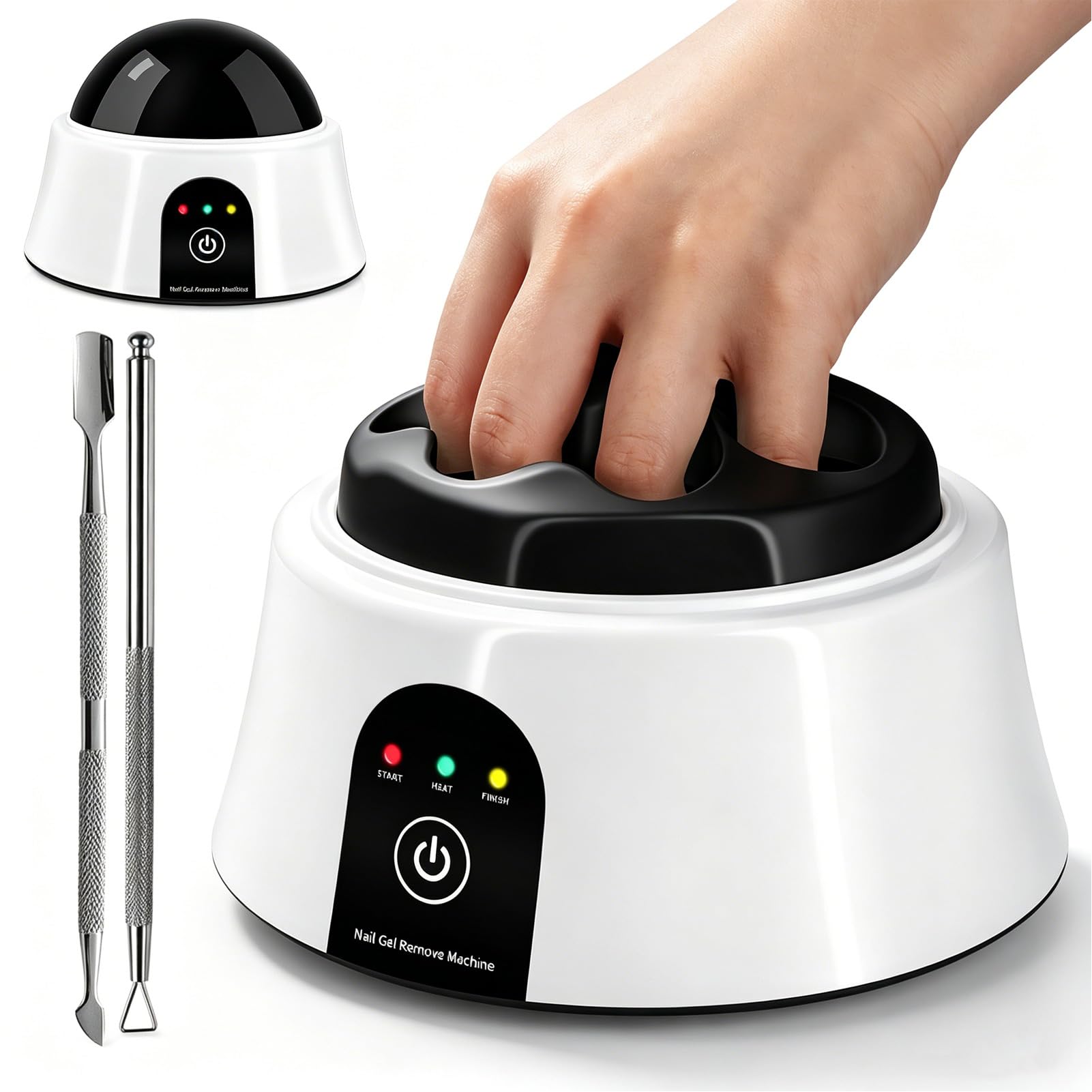 Electric Nail Soaking Bowl, Heated Nail Soak off Bowl for Acrylic Nail Polish Remover, with Stainless Steel Silver Cuticle Pusher