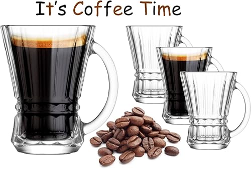 Miniatura 7 de BOHEM'S Tazas de café de vidrio transparente de 5 onzas, tazas de capuchino con mango grande, vasos de té para bebidas calientes y frías, café con