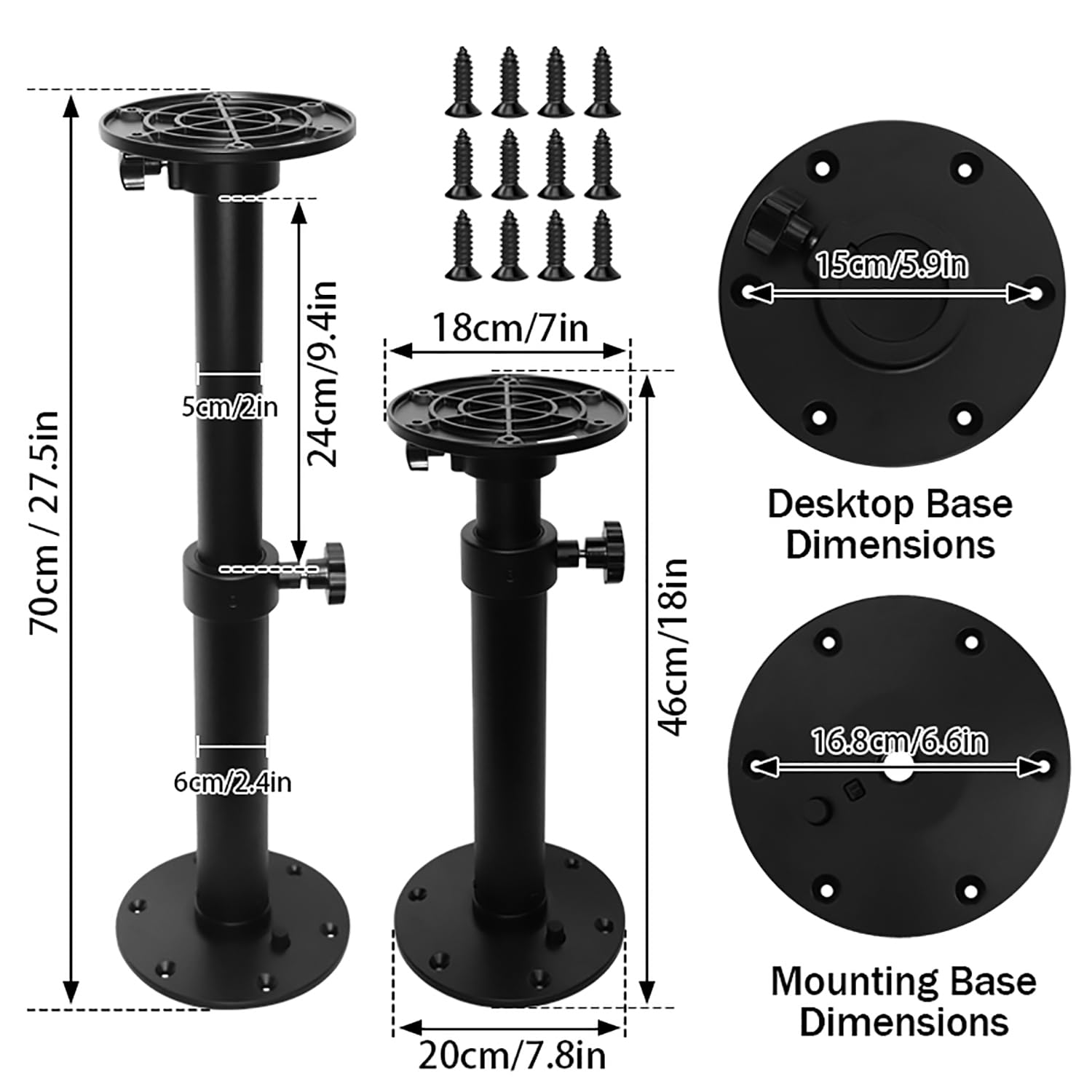 Patas de Mesa para Autocaravanas,Altura Regulable 46-70 cm,Pata de Mesa RV Desmontable para Autocaravana,Barco,Yate,Camper,Negro