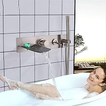 Water-Tap Bath Shower Systems Led Waterfall Bathtub Shower Faucet, Led Wall Mounted Bath Shower Single Handle Mixer Tap Handheld Shower Mixer Tap,Brushed Nickel
