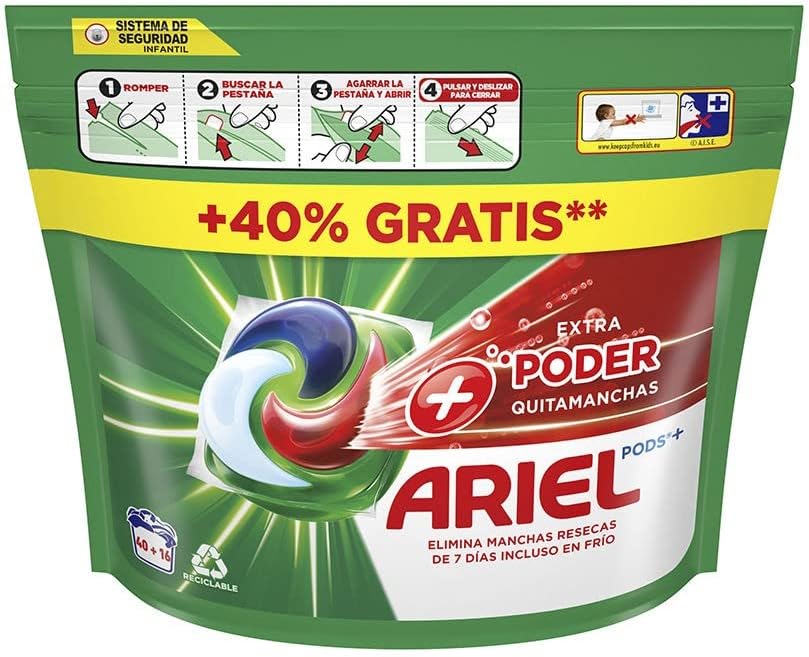 ARIEL PODS EXTRA PODER QUITAMANCHAS 3en1 detergente 56 cápsulas : Amazon.es: Salud y cuidado ...