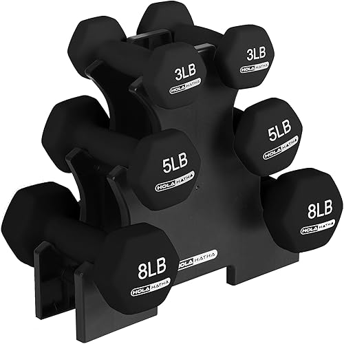 HolaHatha Neoprene Dumbbell Free Hand Weight Set with Storage Rack, Ideal for Home Gym Exercises to Gain Tone and Definition