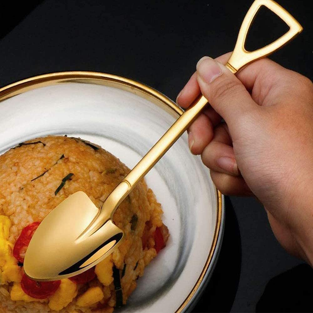 Cuillères à Café Cuillères Et Fourchettes En Forme De Pelle - Lot De 6 En Inox 304 - Design Créatif Pour Desserts Ustensiles Forme Pelle