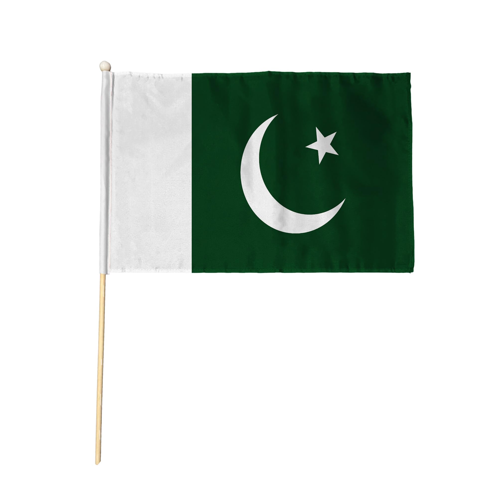 Flagtex Pakistan Pack of 12 Hand Waving Flag (9x6 Inch) - Premium Wooden Stick Hand Flag 9x6 Inch Natural Wood Pole Pakistani National Flag Events Parades Celebrations International Sports — image 1