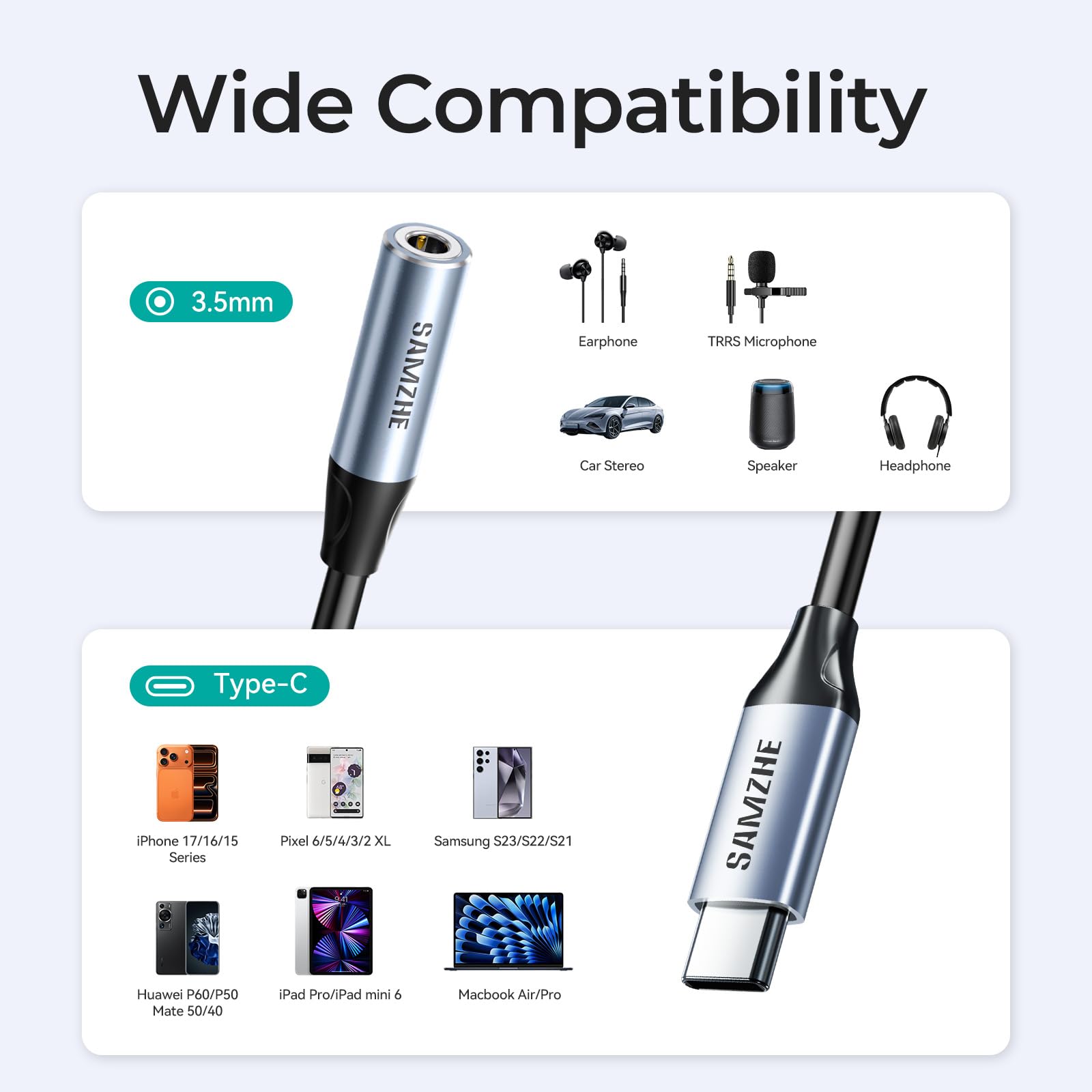 USB C to 3.5mm Jack, Type C to 3.5mm Headphone Aux Digital Audio Earphone Adaptor, Aux to USB C Earphone Adapter for Samsung Galaxy Pixel, i-Pad Pro, HUAWEI, Xiaom, and More Type C Devices — view 4