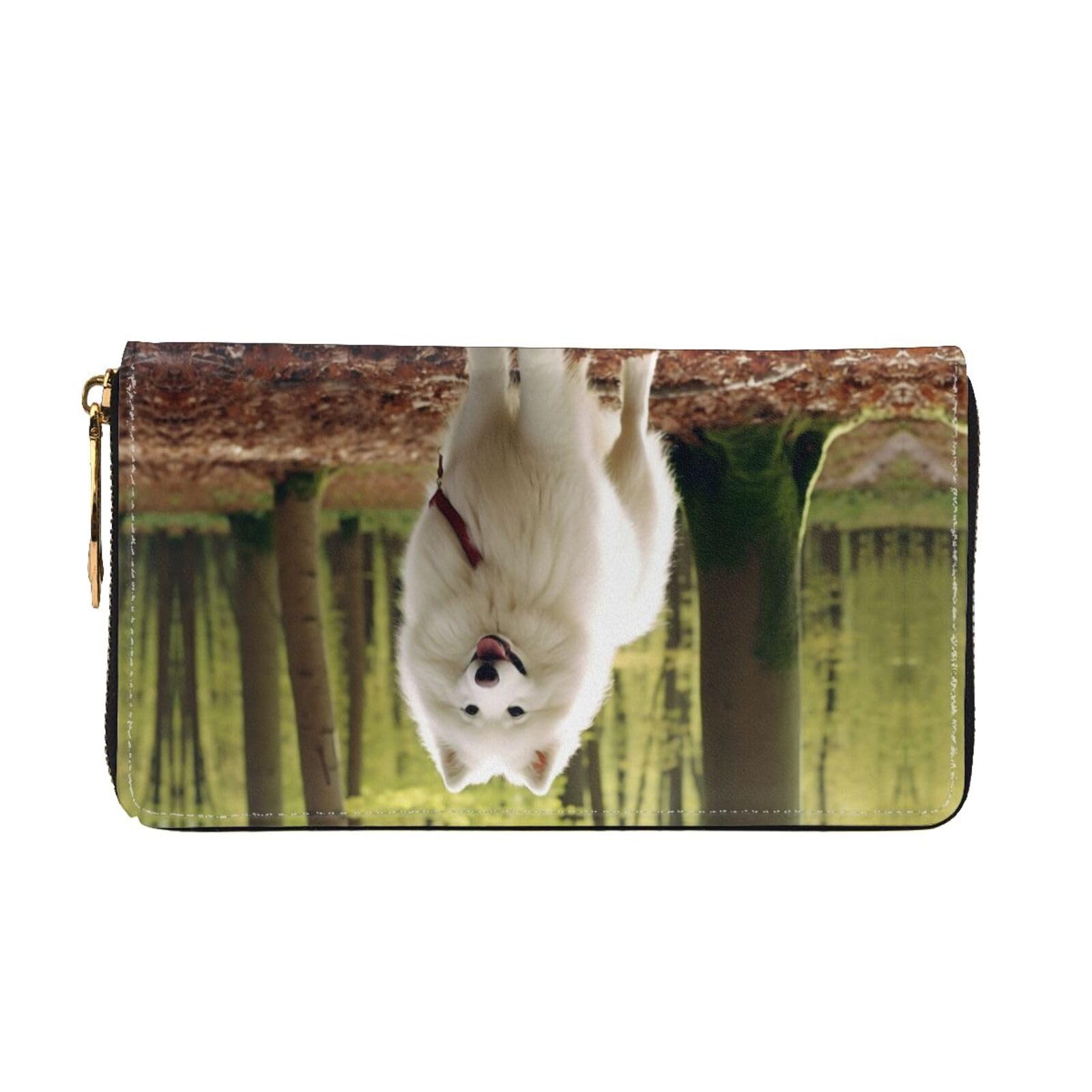 Cartera larga y grande de cuero con cremallera, patrón de esquema de color