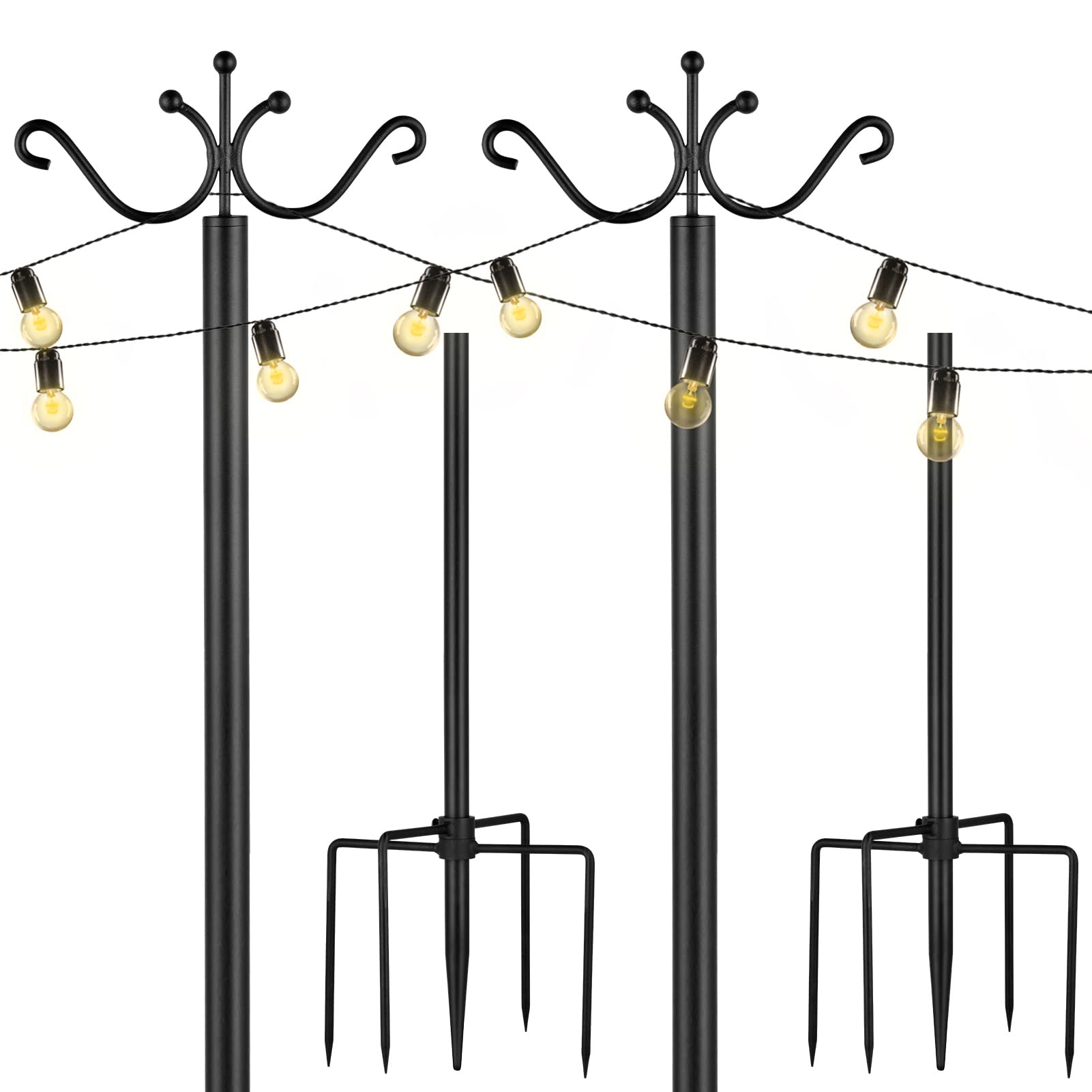 Lichterkettenstangen Für Garten & Terrasse – 2 Stück, 2,4 M Hoch, Metall, Zum Aufhängen Von Solar-Lichterketten