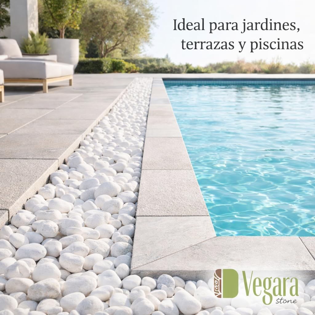 Vegara Stone Canto Rodado Blanco Puro Para Jardín | Decoración Interior Y Exterior | 25 Piedras De 6-10 Cm | Sin Lavar