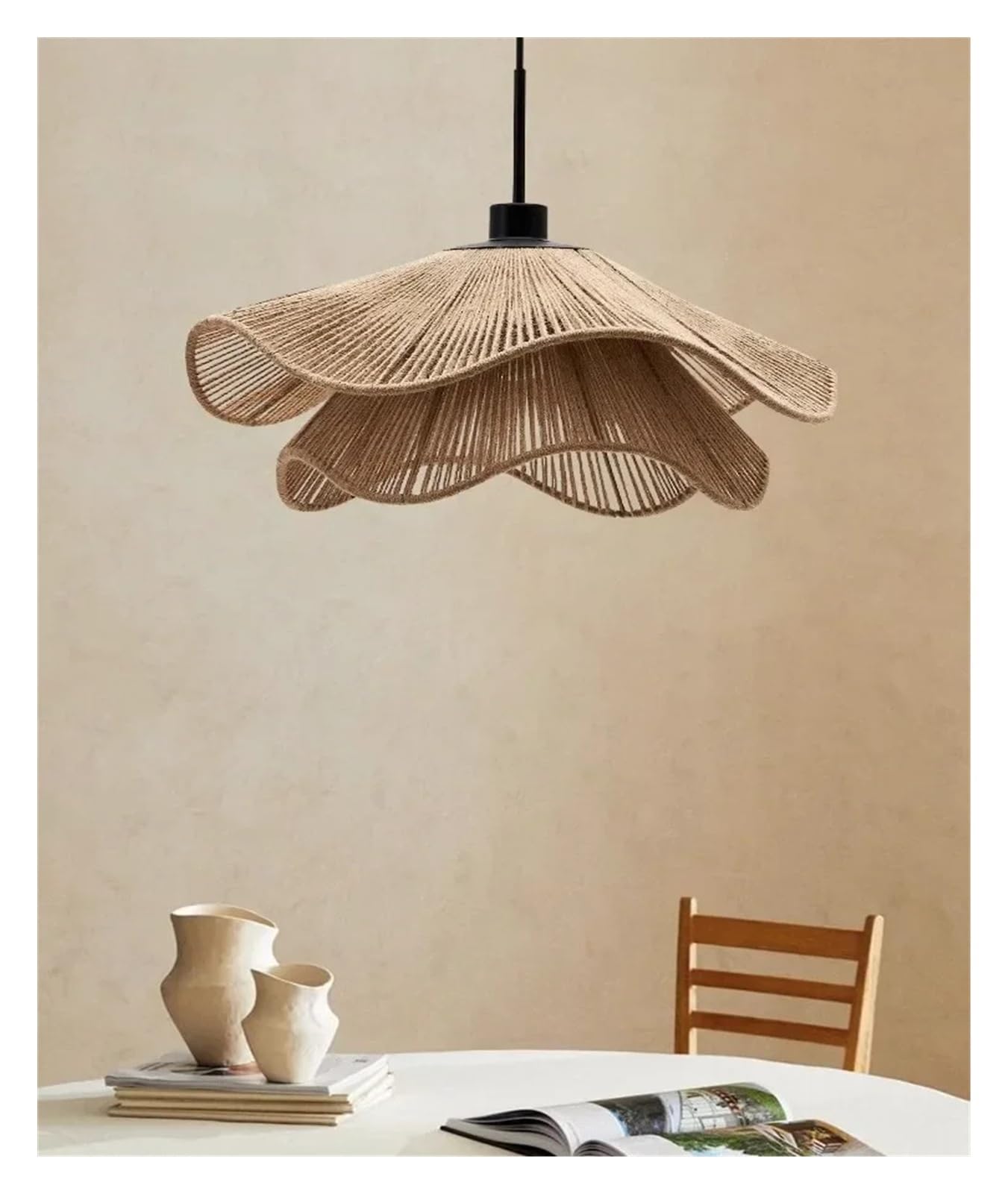 Lustre suspendu LED à corde de 60 cm en texture chanvre naturel pour salon élégant