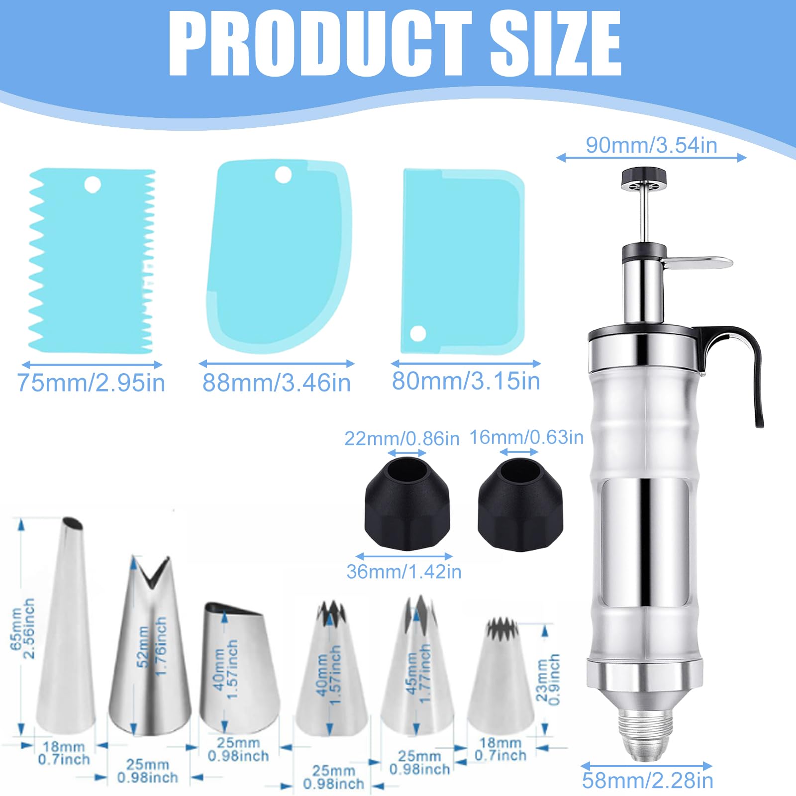 Leikurvo Siringa per torte, in acciaio inox, con 6 beccucci, per torte, per decorare torte, ciambelle, cupcake, pasticcini