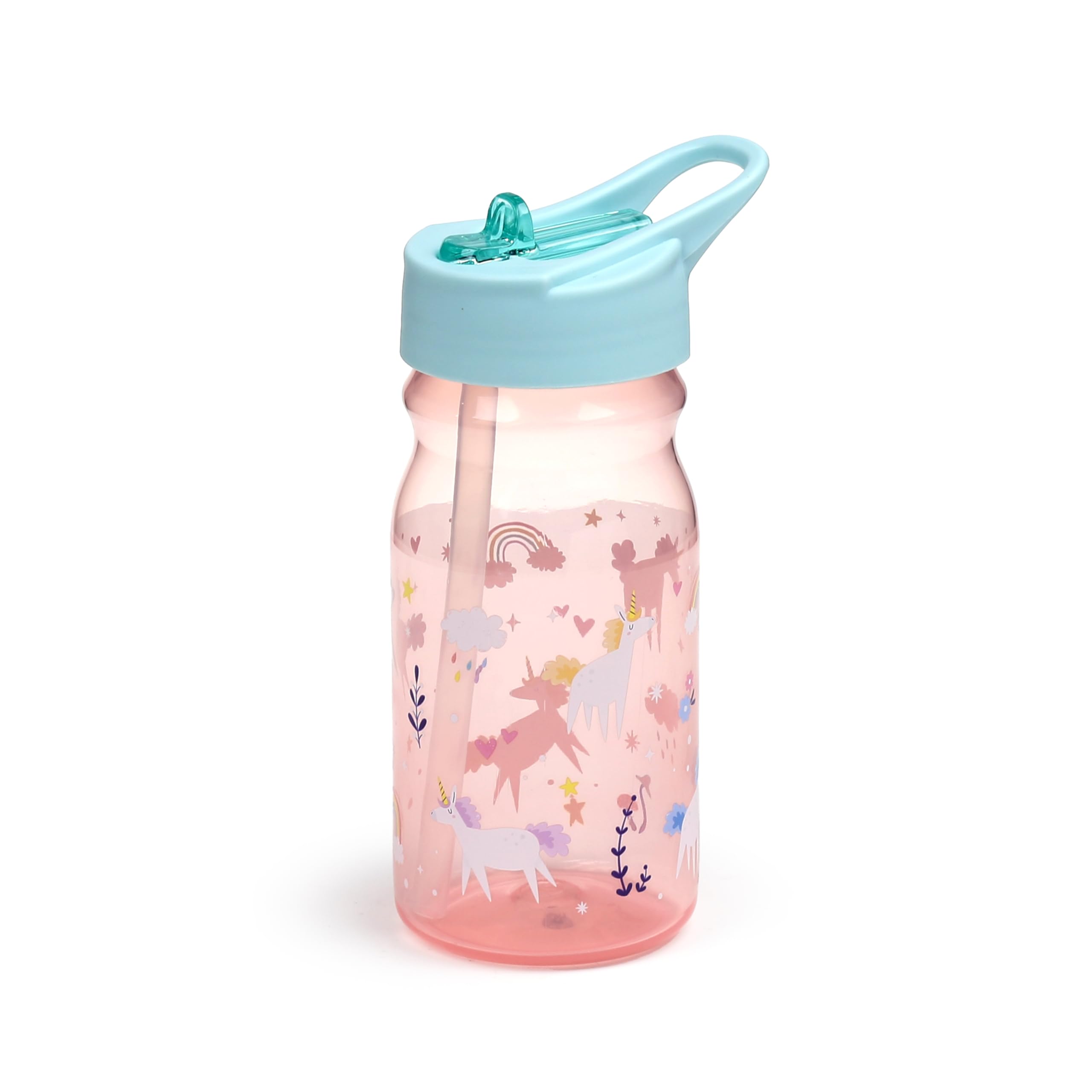 Puckator Set porte-goûter rose pour fille (boîte à déjeuner pour nourriture et bouteille d'eau avec paille) - magie de la licorne et arc-en-ciel, sans BPA