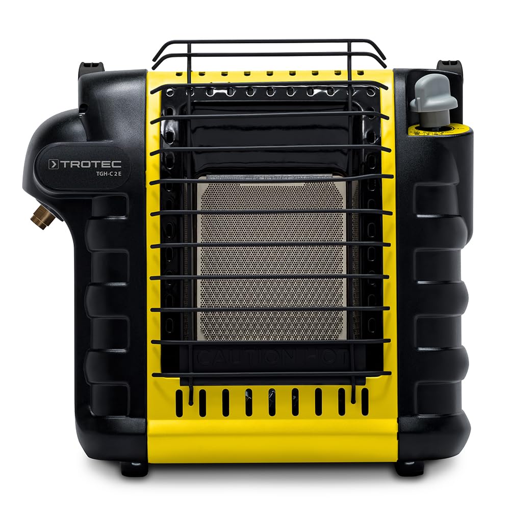 TROTEC Calentador de gas TGH-C 2 E 2,6 kW – Calentador de gas para camping con encendido piezoeléctrico, 2 niveles de calor, sensor ODS y protección antivuelco – Calefactor exterior para camping