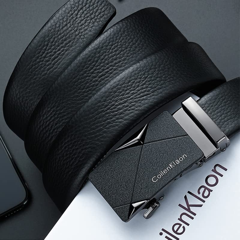 Men's belt leather automatic buckle fashion trend new Korean style soft cowhide retro business (black)4