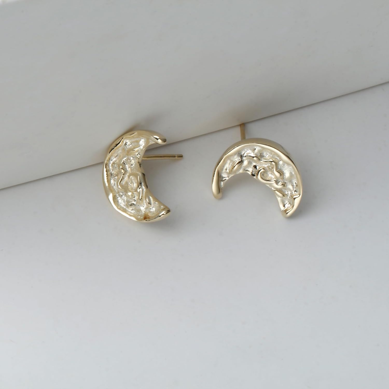 925 Sterling Silver Hammered Crescent Moon Boho Earrings Studs for Women