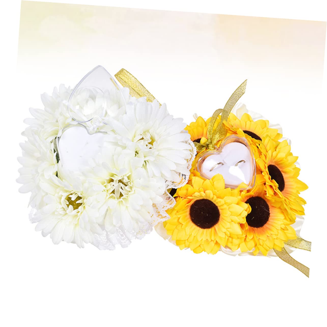 KOMBIUDA 3stücke Künstlicher Sonnenblumen Ringkissen Für Hochzeiten Elegante Dekoration Für Zeremonien Und Verlobungen Weiches Material Schützt Romantisches Design Ohne
