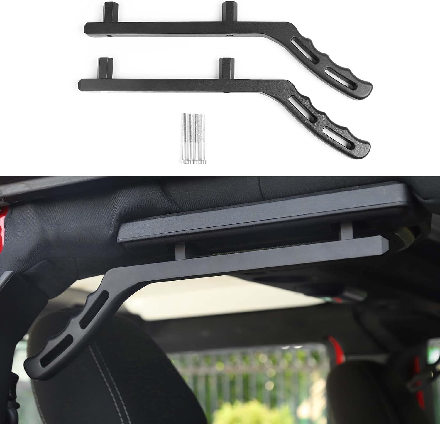 JeCar Rear Grab Handles Aluminum Grab Bars Compatible with Jeep Wrangler 2007-2018 JK 4-Door Sports Sahara Rubicon X, Black