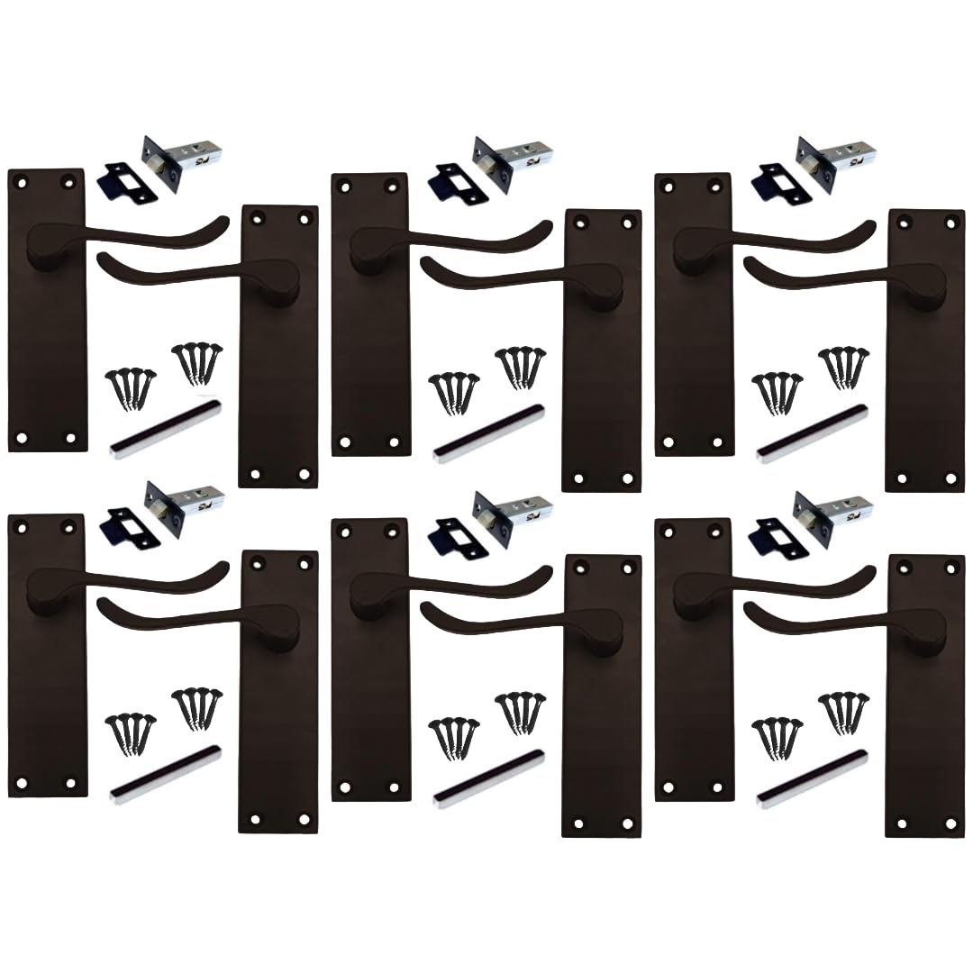 Epsom Door Handle Victorian Scroll Matt Black Internal Door Handle Sets – Lever on Backplate 150mm x 42mm – Includes Tubular Latch – 6 Pairs