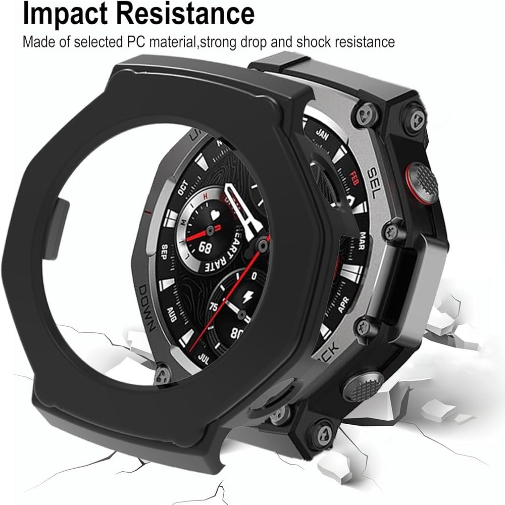 RuenTech Custodia compatibile con Amazfit Balance, con pellicola protettiva antigraffio in PC rigido per Amazfit Balance A2286 accessori (nero + trasparente