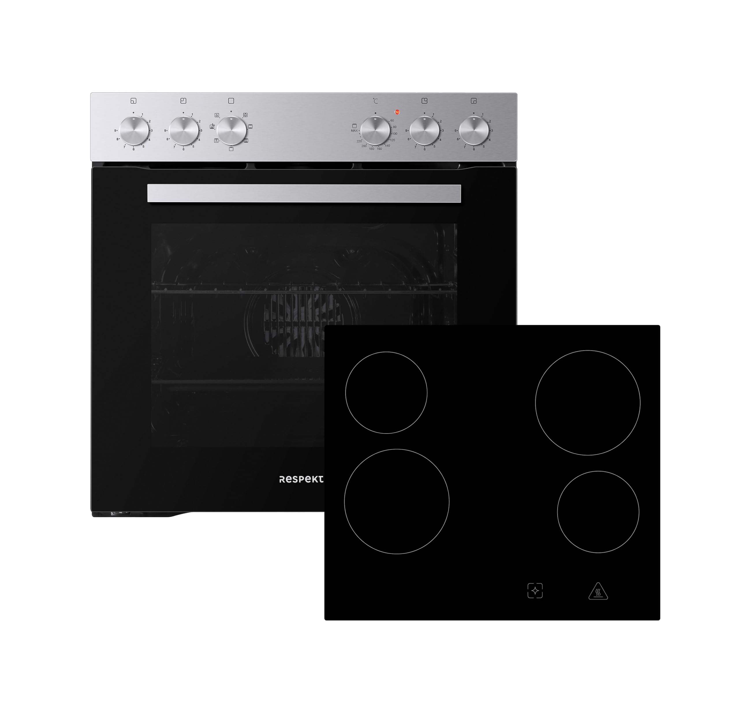 Respekta HS2001-26 Backofen mit rahmenlosem Glaskeramikkochfeld, 72 L