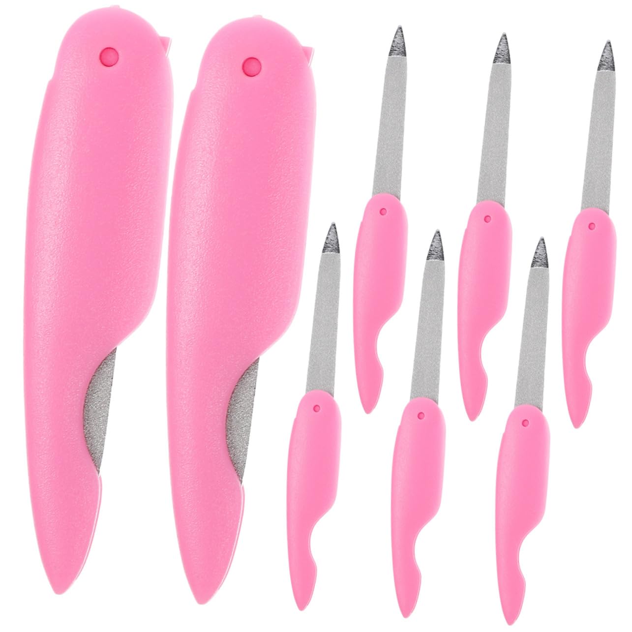 Set di 8 Lime per Unghie Pieghevoli Rosa, Doppia Faccia | Abs e Metallo, per Salone e Uso Domestico, Finitura Compatta Texture Delicata