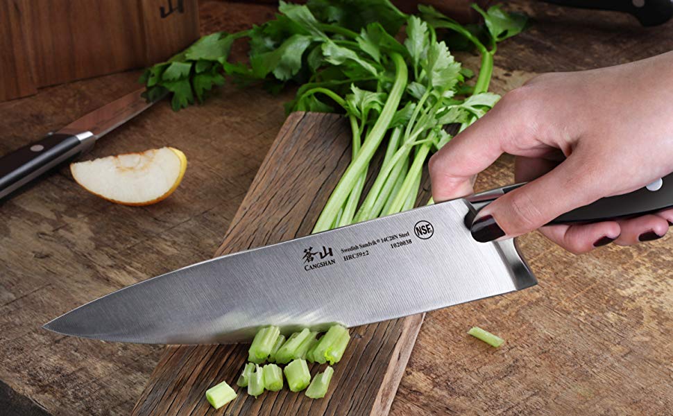 Cangshan Y2 Series Set 6 Coltelli Da Cucina In Acciaio Tedesco Forgiato, Con Blocco In Legno Di Acacia, Ergonomici, NSF