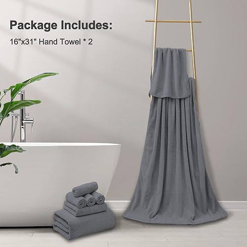 Miniatura 5 de Ferdilan Juego de 2 toallas de mano de 16 x 31 pulgadas, toallas de baño color gris oscuro, toallas ultrasuaves y absorbentes de 21.16 ozm, toallas