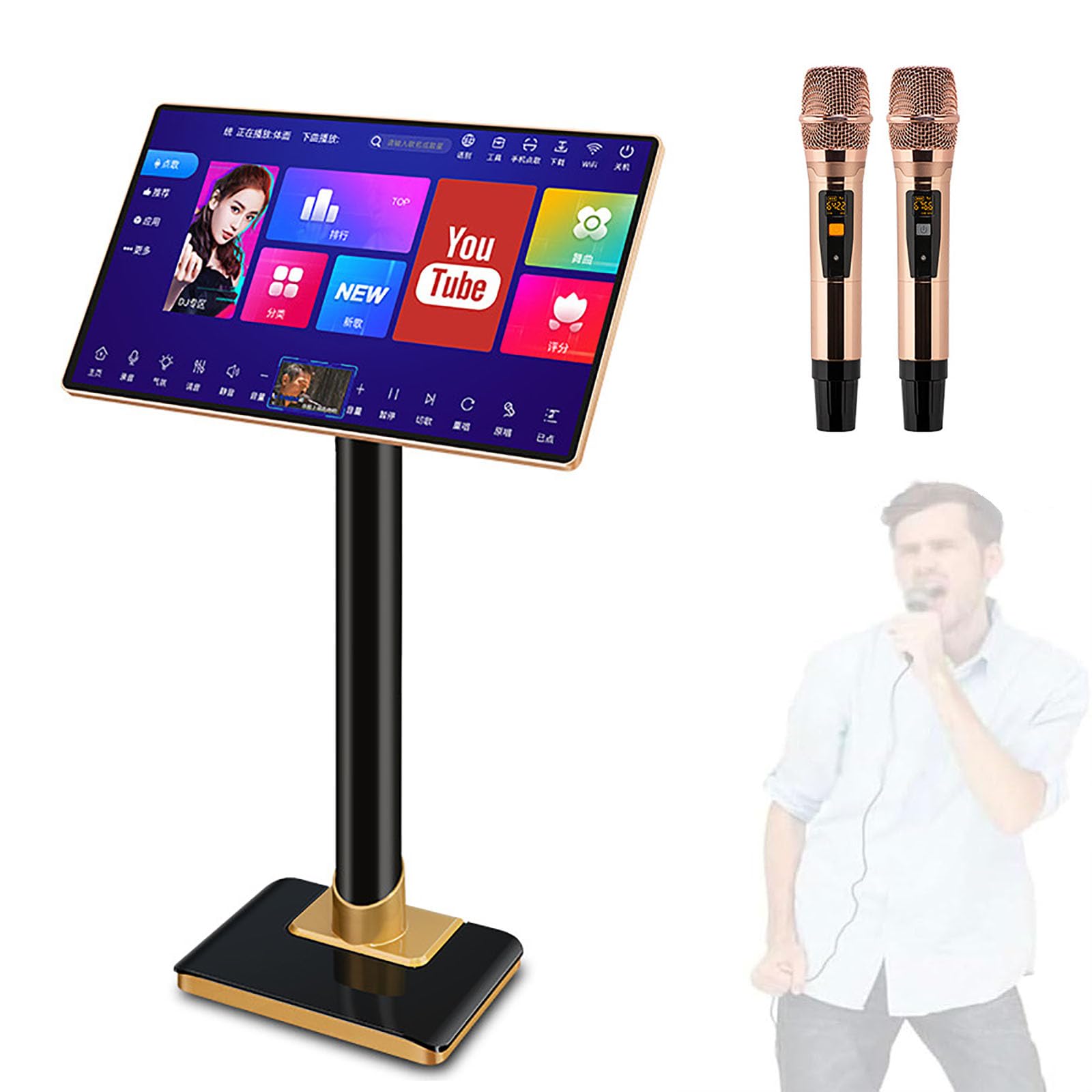 QINPI 21.5-inch All-in-one Karaoke System With 2 Wireless Microphones, Dual Android System, Wifi, Dsp Audio Processing, Voice & App Control For Home And Commercial Use, 3tb/4tb/6tb/8tb 3TB