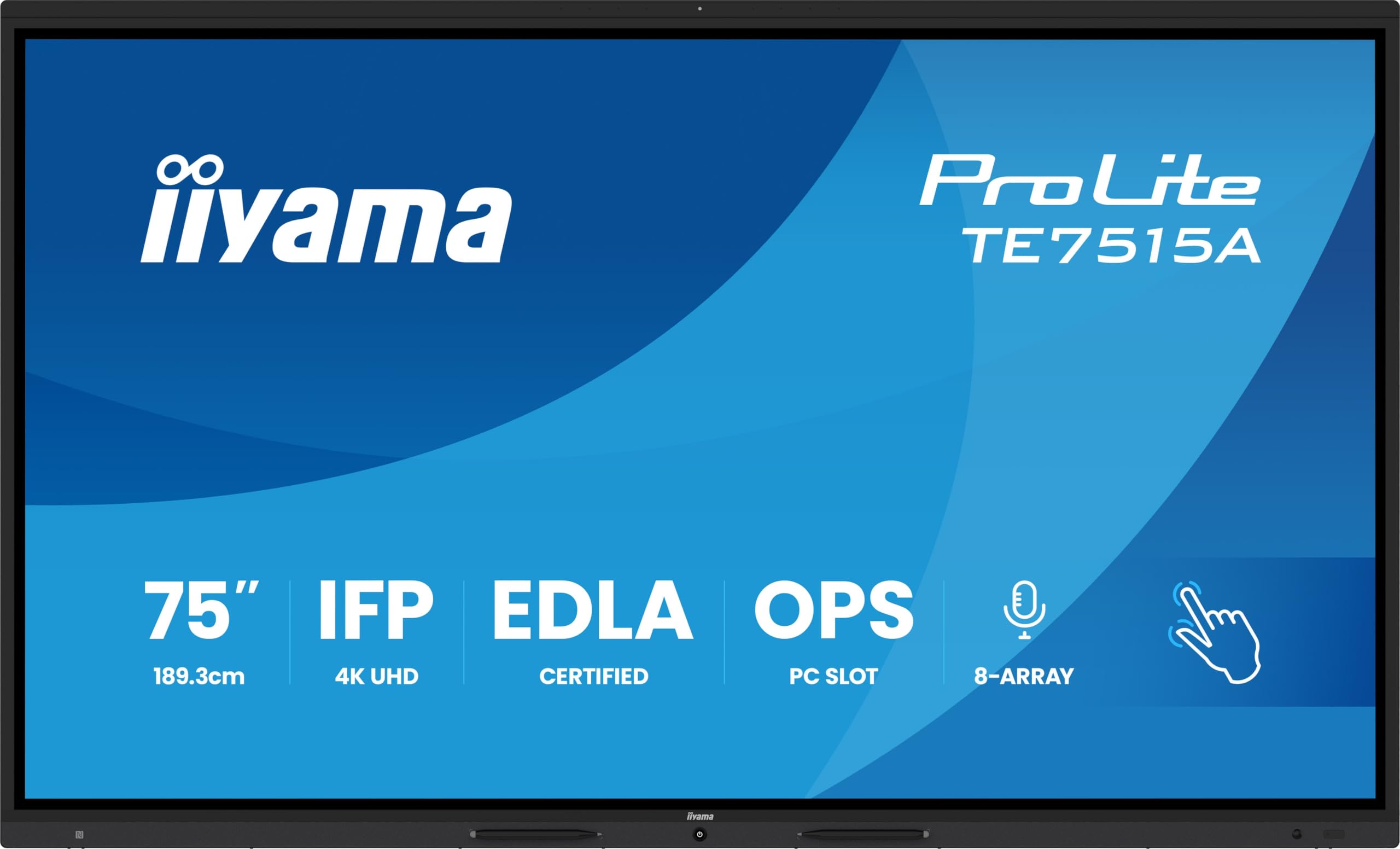 iiyama ProLite TE7515A-B1AG - Display interattivo IPS, 189,3 cm, 75", 4K UHD 40 punti touch DeepContrast-IR+ HDMI DP USB-C USB3.2 RS-232c RJ45 OPS WiFi Android 14 OS Google EDLA iiControl AntiGlare