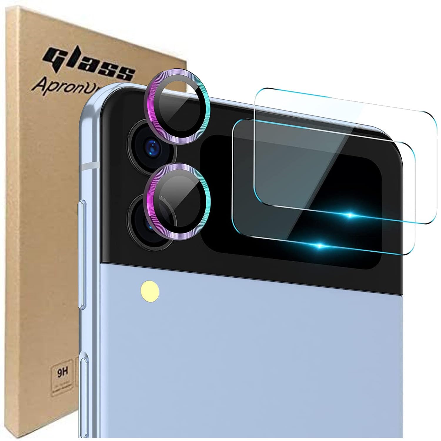 ELEYBTEH 2 Pack Samsung Galaxy Z Flip 4 Front Screen Protector + 2 Pack Camera Lens Protector, Tempered Glass Individual Camera Cover HD Clear