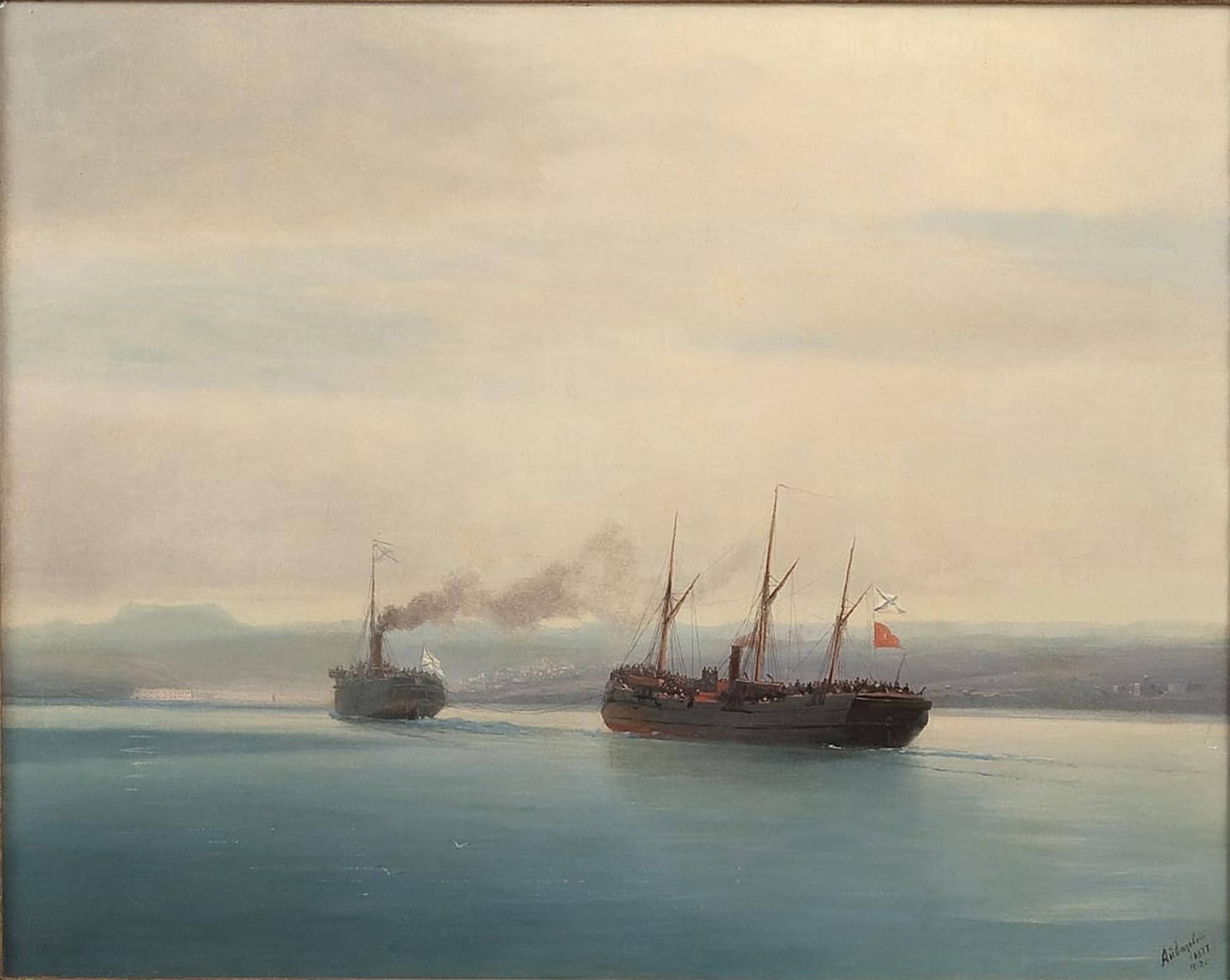 POSTERIIk Vintage Classic Picture Landscape Artwork Capture of the Turkish Troopship Mersina by Ivan Konstantinovich Aivazovsky Portrait Canvas Painting for Office Home Decor 60x90cm