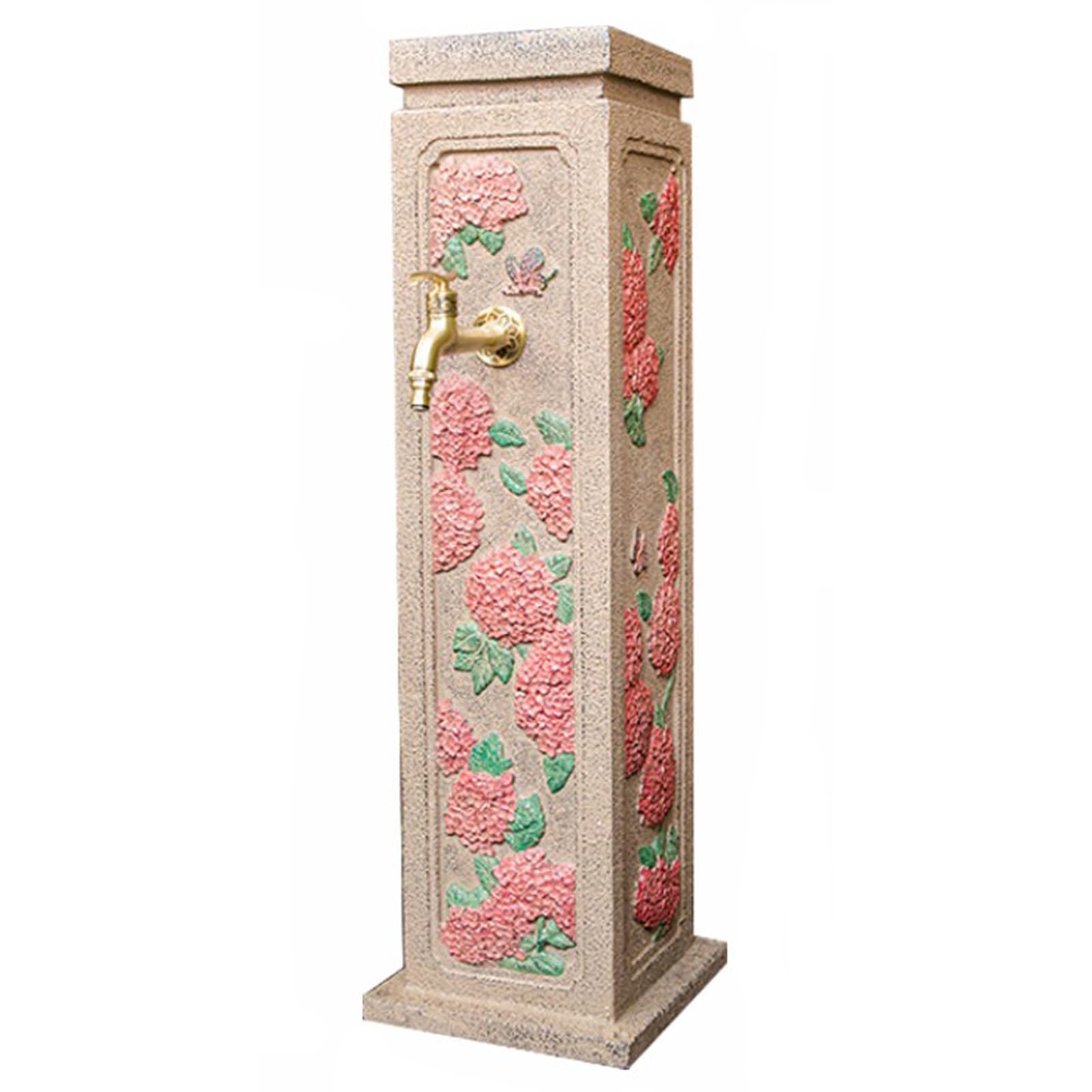 Hydrangea Carved Garden Water Column, Decorative Freestanding Yard Hydrant with Brass Spigot for Yard, Patio(Purple)