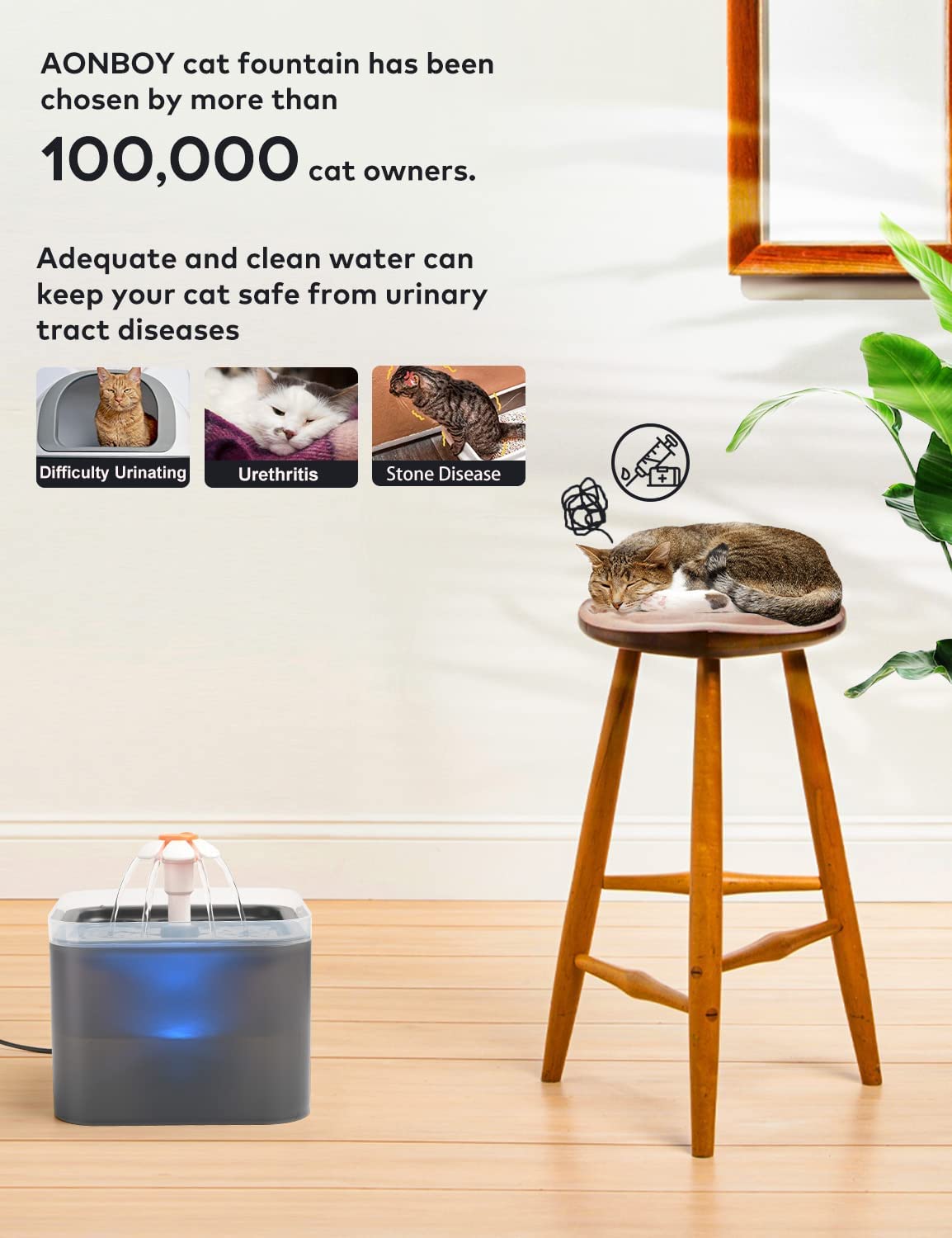 AONBOY Fontanella per Gatti con 6 Filtri(Grigio)