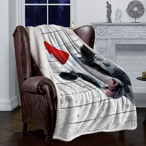 Miniatura 5 de Manta Sherpa de Navidad, manta de franela de lana de granja de Navidad, vacas lecheras, copos de nieve, grano de madera blanca, suave, acogedora,