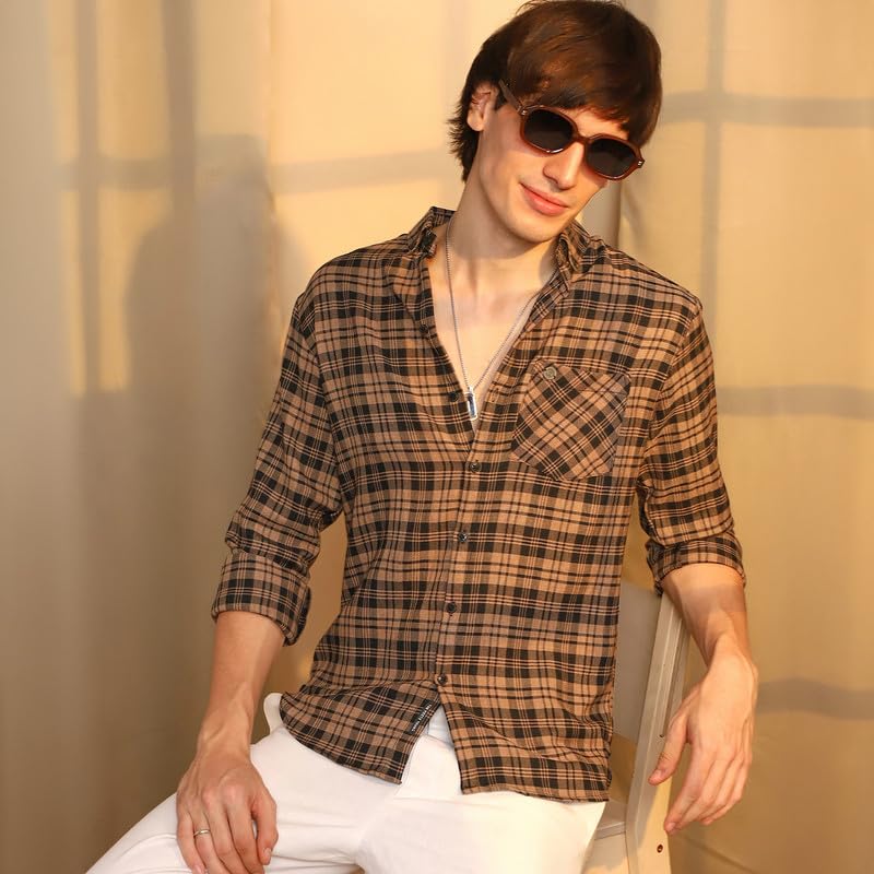 Image of CAHOOT Men's Gingham Shirt | Casual Wear | Spread Collar | Long Sleeve | Button Closure | Shirt Crafted with Comfort Fit for Everyday Wear