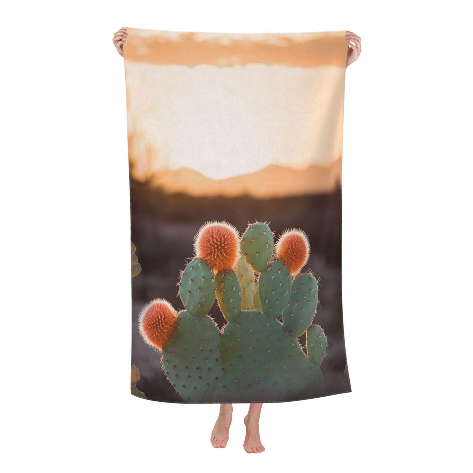 HLBSDM Sunset Cactus Beach Towel 52 x 32 in Vacation Essentials Quick Dry Sand Free Pool Swim Towel Super Absorbent Bath Towels Oversized Gym Towels Travel Blanket Gift