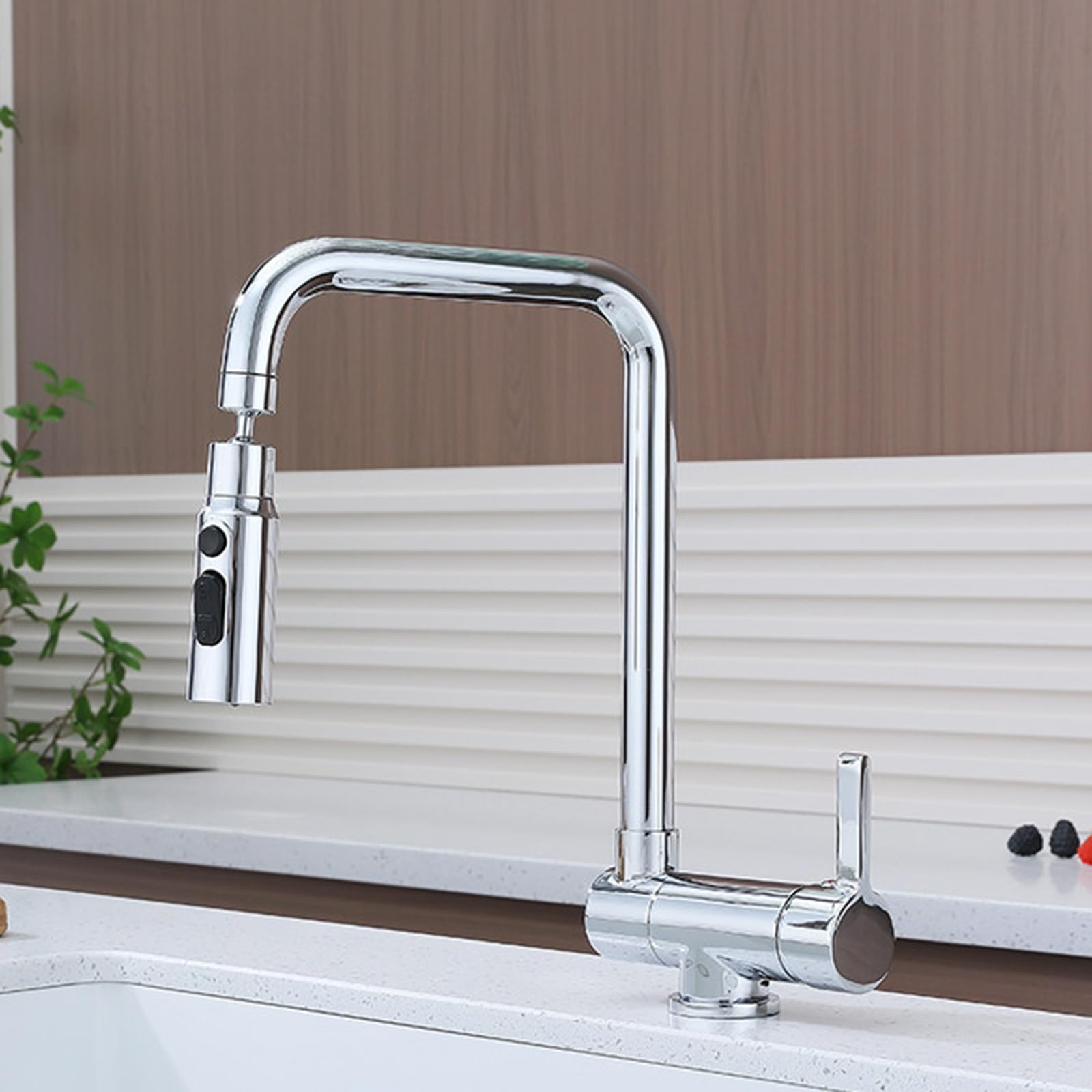 ZQFHSX Brass Folding Kitchen Mixer Tap, Swivel 3 Modes Hot and Cold Water, Front Window Design