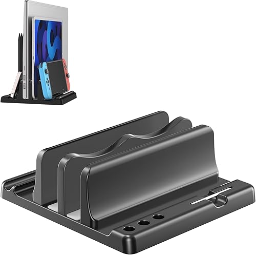 Soporte vertical para laptop, soporte vertical de plástico ABS ajustable para laptop, ahorro de espacio 4 en 1, compatible con todos los MacBook Pro