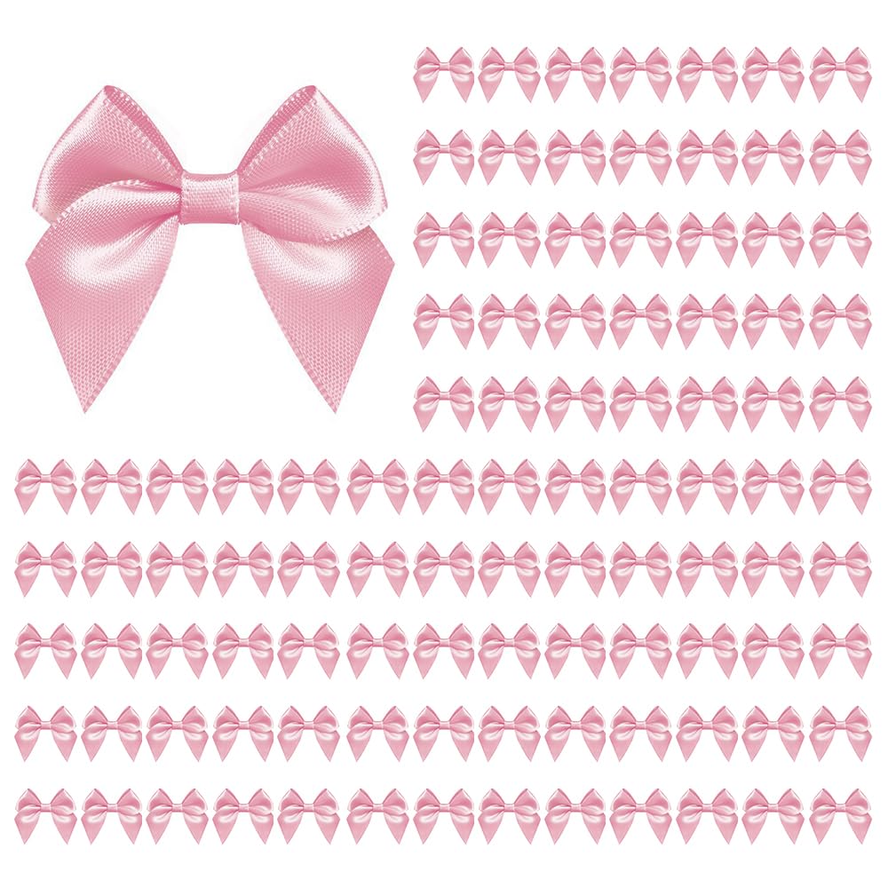 Photo 1 of 100 PCS Bows for Gift Wrapping, 2.75" Satin Ribbon Bows with Double-Sided Tape, Small Bows for Crafts, Bow Decor, Mini Bows Decorations for Party Baby Shower Birthday Wedding (Pink)