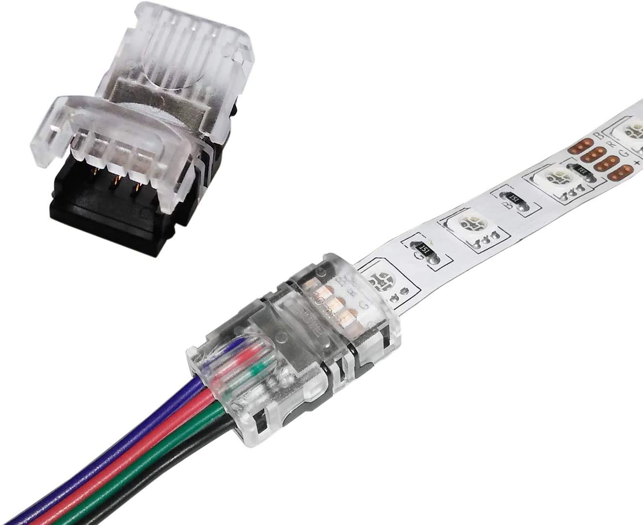 Protium RGB LED strip Connector for 4Pin 5050 Non-Waterproof LED Strip Lights- Strip to Wire Quick Connection, 20-18 AWG Wire No Stripping required -5 pieces-image-35